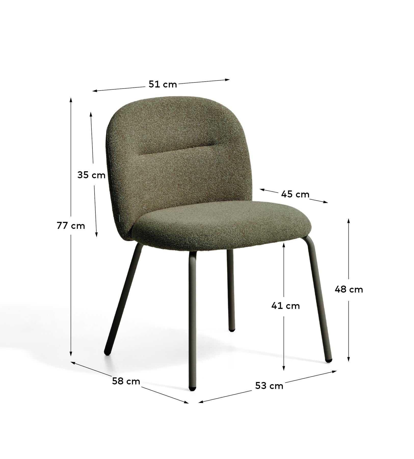 Stuhl Arino mit grüner Chenille und grünen Metallbeinen FSC 100% in Grün präsentiert im Onlineshop von KAQTU Design AG. Stuhl ist von Kave Home