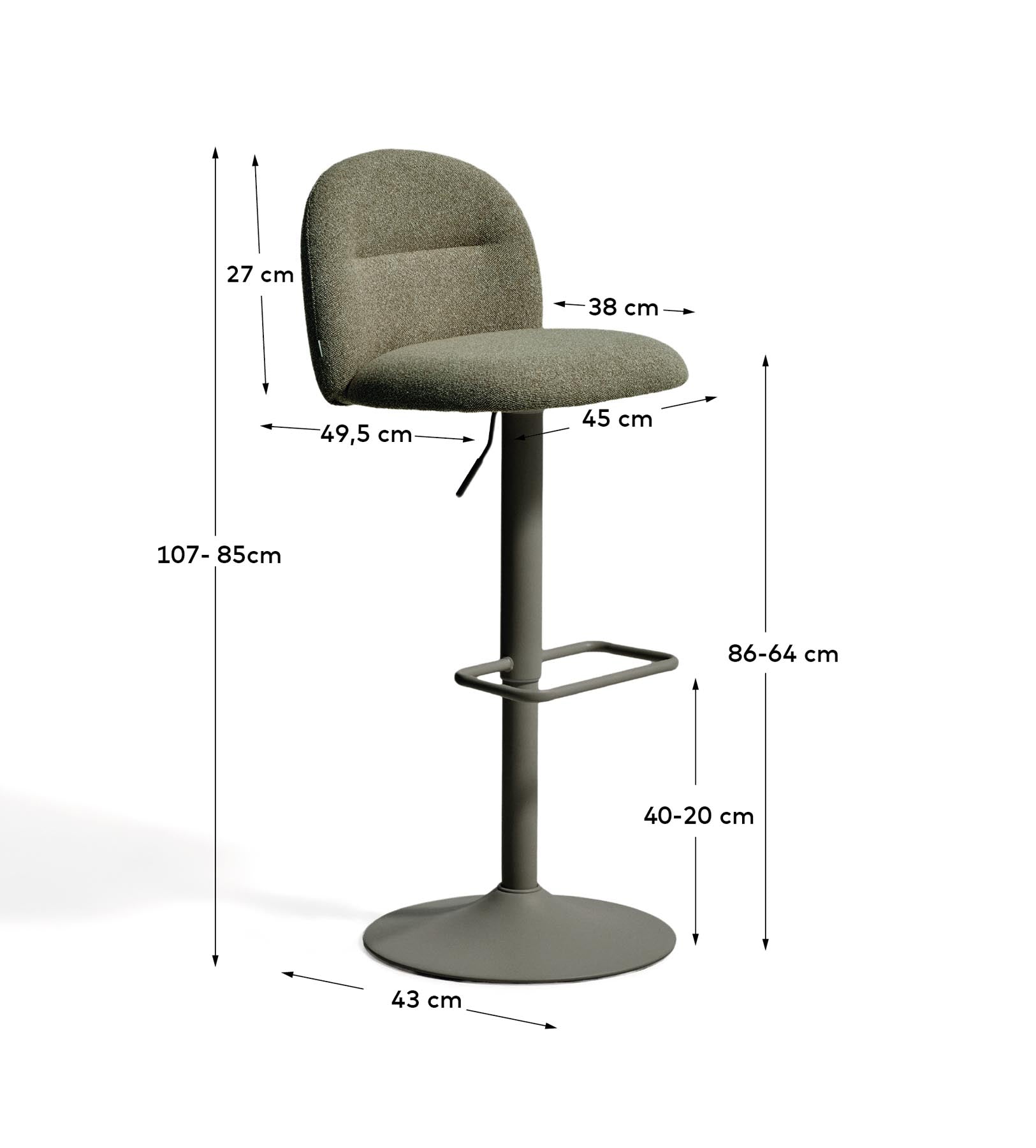 Hocker Arino mit grüner Chenille und grünen Metallbeinen, 65 cm FSC 100% in Grün präsentiert im Onlineshop von KAQTU Design AG. Barhocker ist von Kave Home