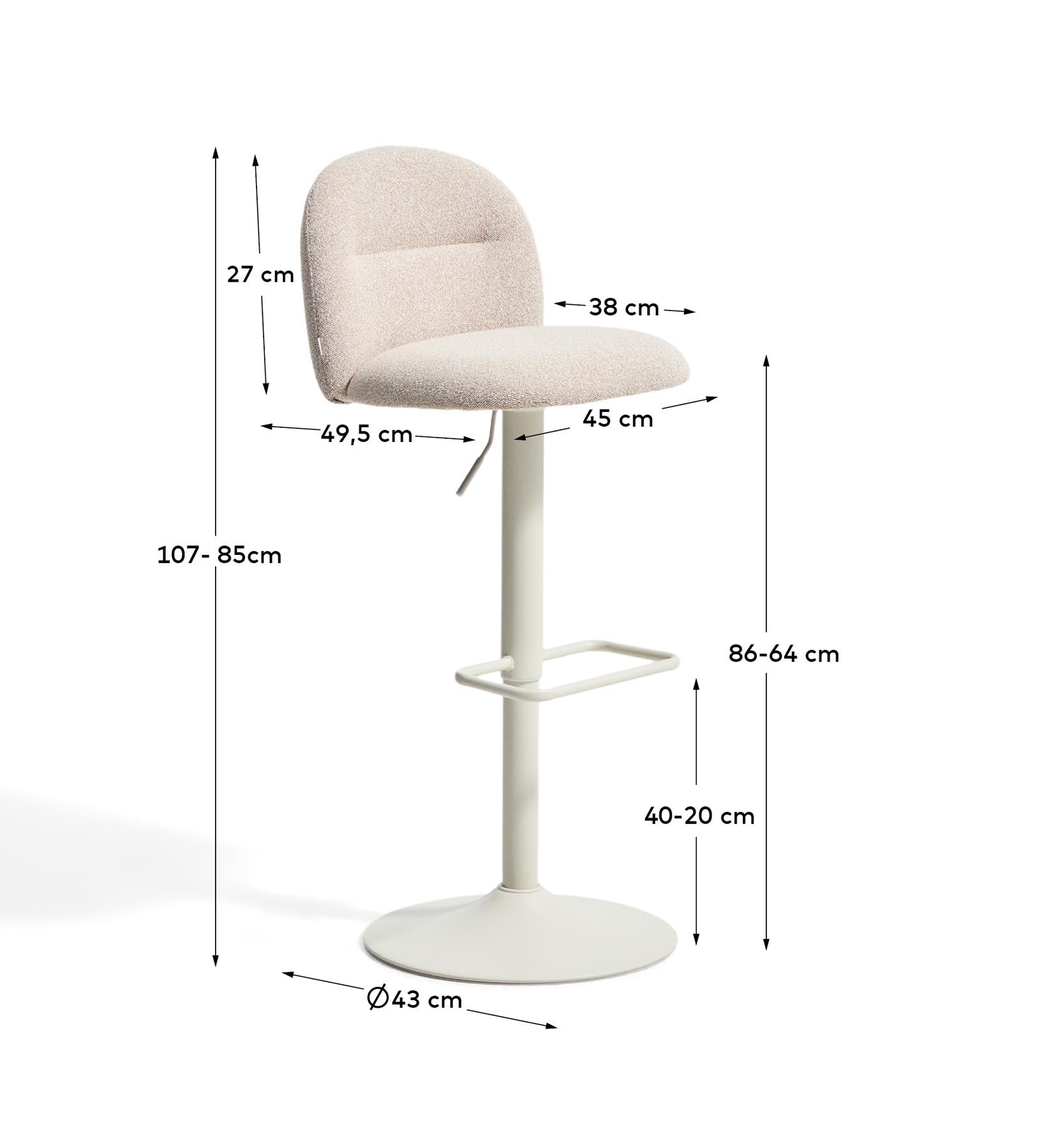 Hocker Arino mit beiger Chenille und beigen Metallbeinen, 65 cm FSC 100% in Beige präsentiert im Onlineshop von KAQTU Design AG. Barhocker ist von Kave Home