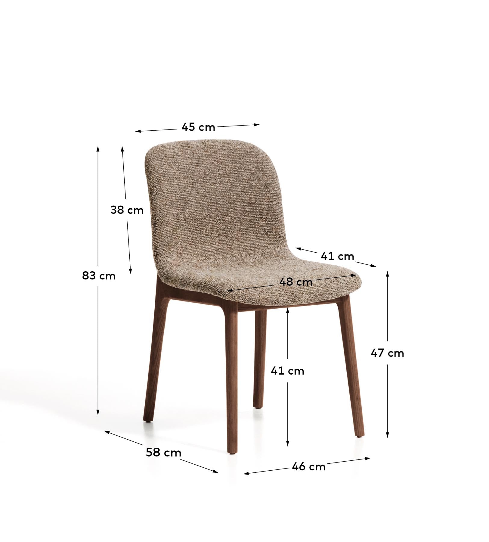 Stuhl Elnor aus brauner Chenille und Beinen aus massivem Eichenholz mit Nussbaum-Finish in Braun präsentiert im Onlineshop von KAQTU Design AG. Stuhl ist von Kave Home