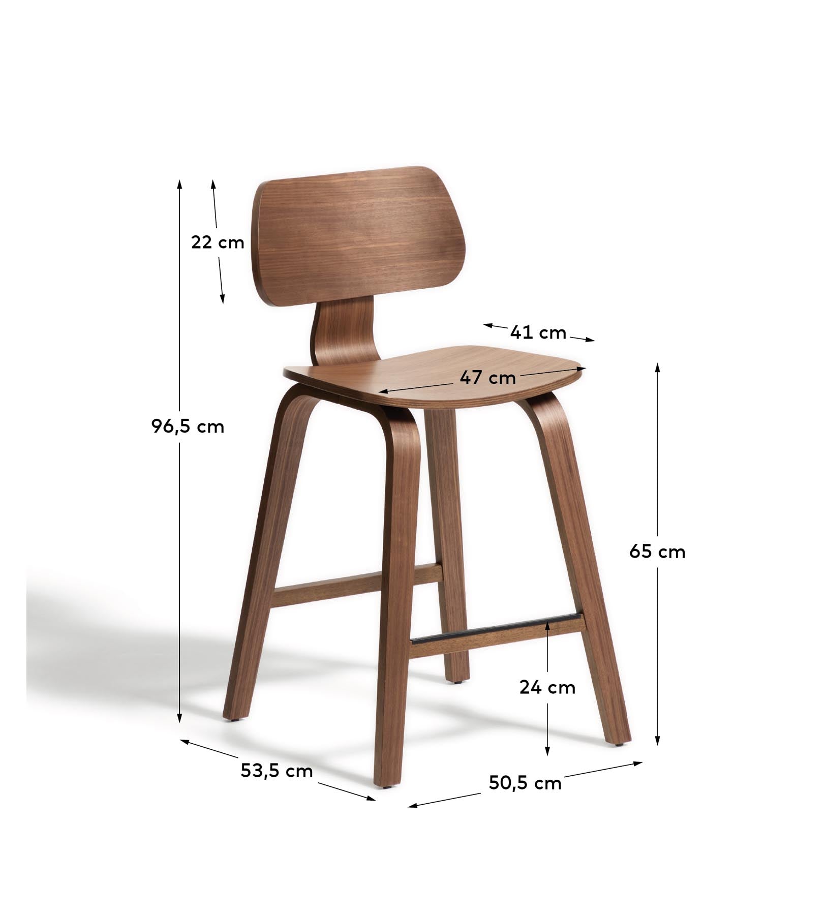 Gena-Hocker aus Nussbaumfurnier 65cm in Dunkelbraun präsentiert im Onlineshop von KAQTU Design AG. Barhocker ist von Kave Home