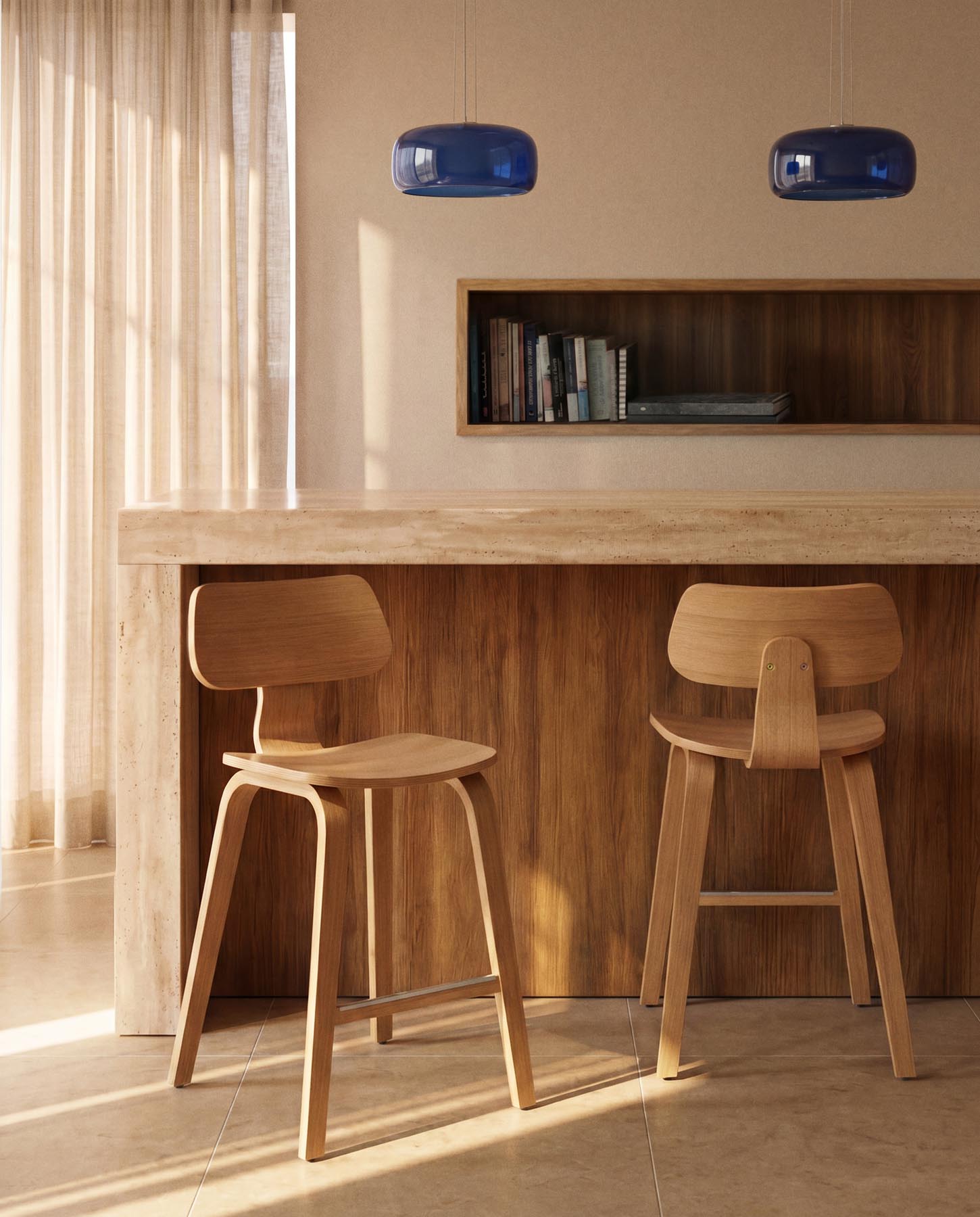 Gena-Hocker aus Eichenfurnier 65cm in Beige präsentiert im Onlineshop von KAQTU Design AG. Barhocker ist von Kave Home