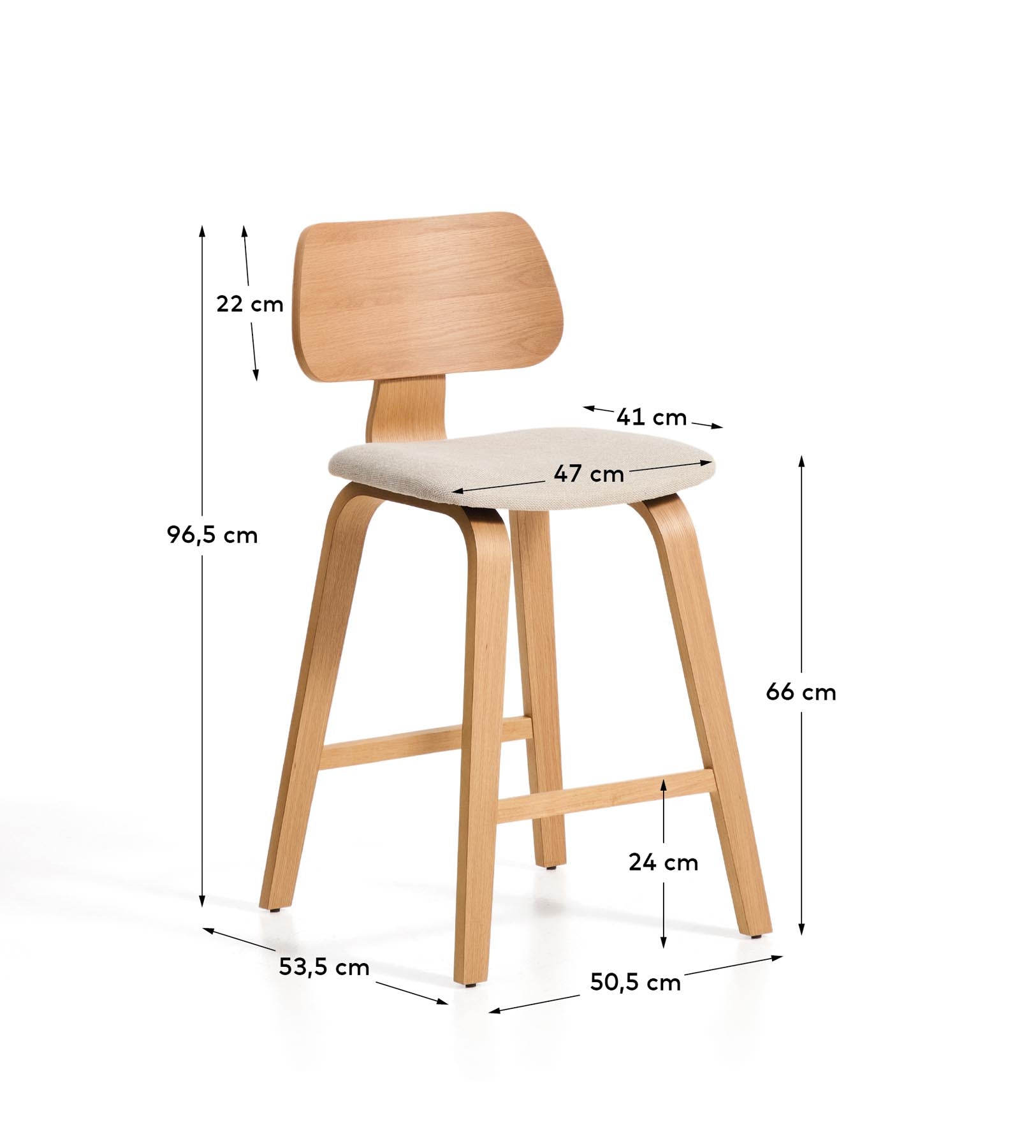 Gena-Hocker aus Eichenfurnier und beigefarbener Chenille 65cm in Beige präsentiert im Onlineshop von KAQTU Design AG. Barhocker ist von Kave Home
