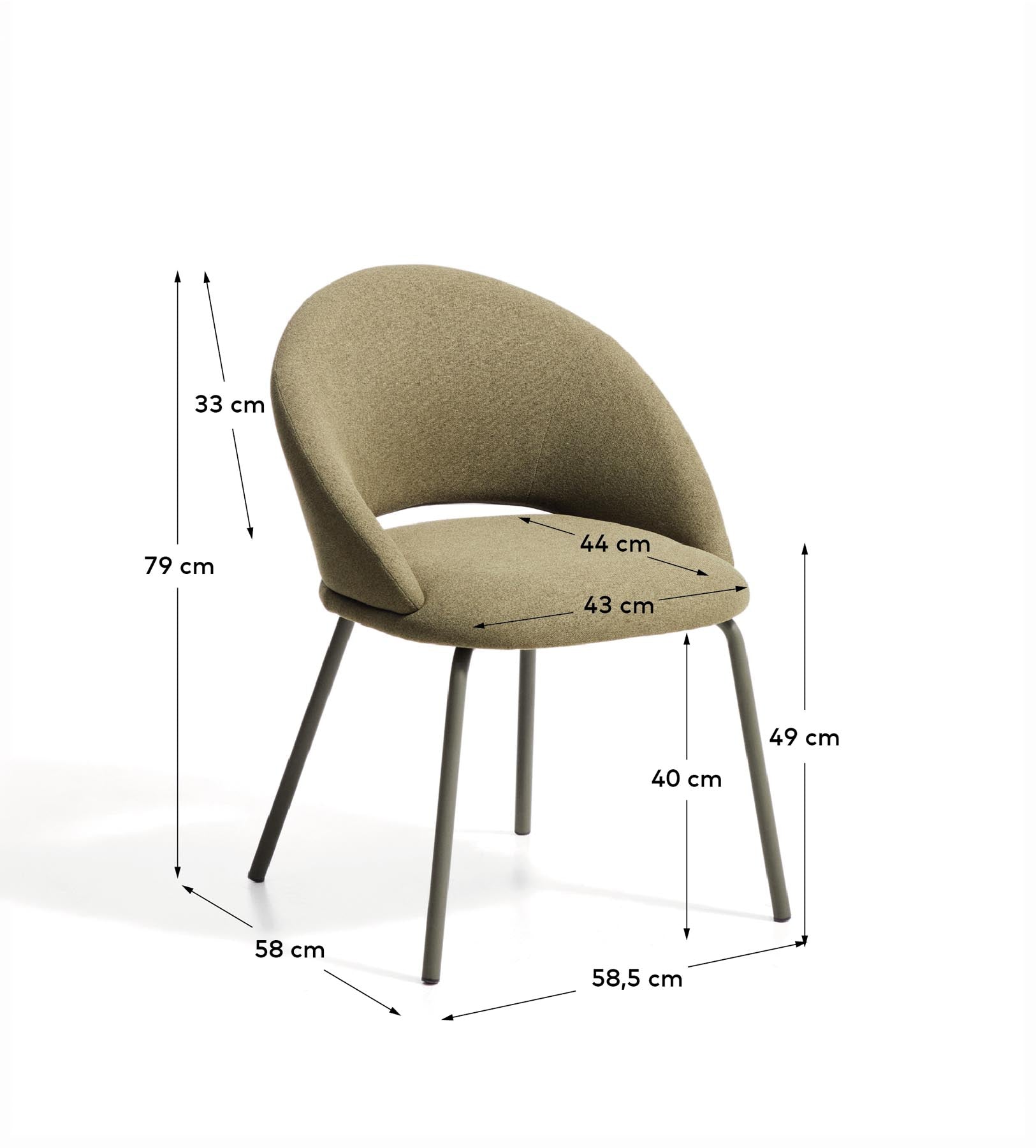 Stuhl Bonali mit grüner Chenille und grünen Metallbeinen, FSC Mix Credit in Grün präsentiert im Onlineshop von KAQTU Design AG. Stuhl ist von Kave Home