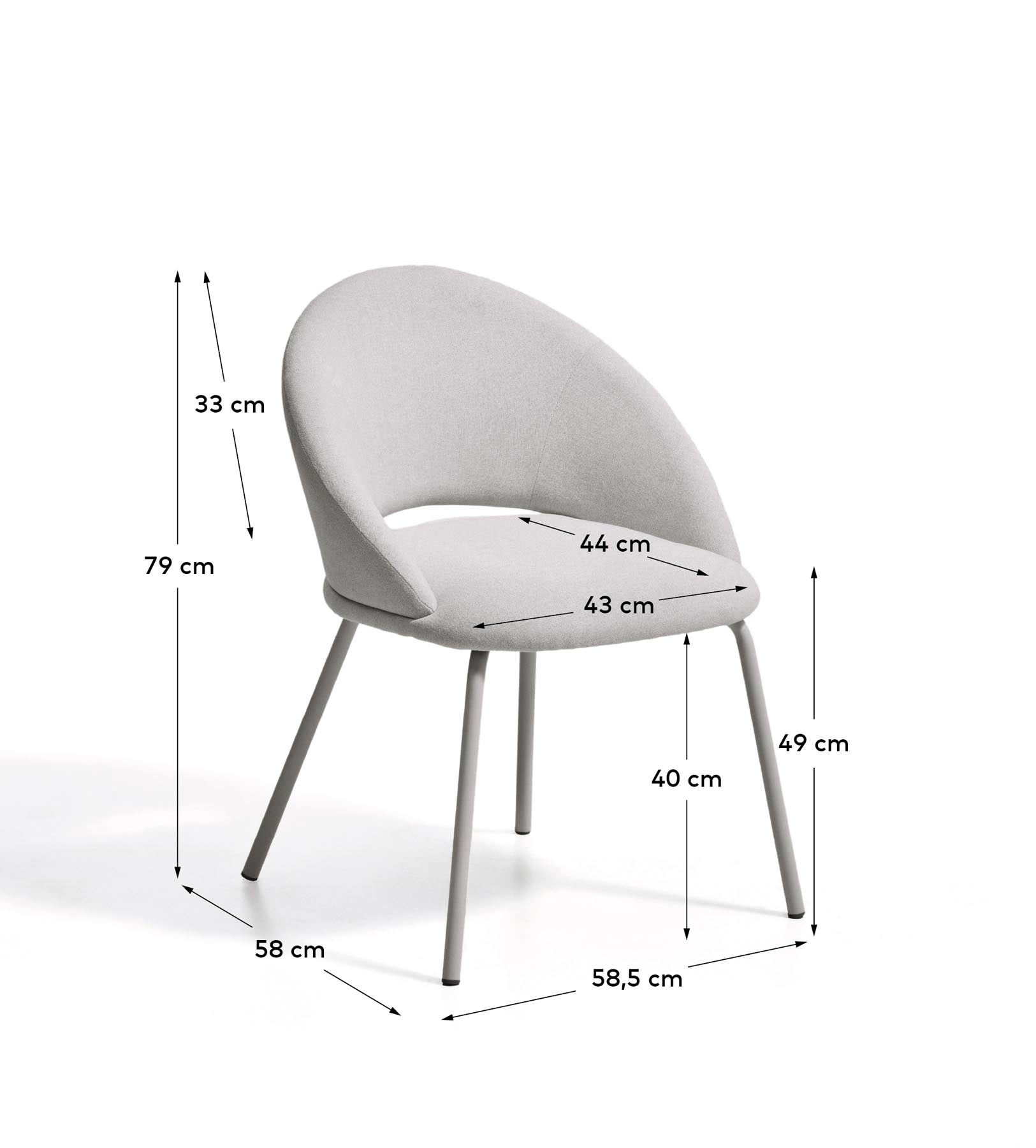 Stuhl Bonali mit grauer Chenille und Beinen aus grauem Metall, FSC Mix Credit in Grau präsentiert im Onlineshop von KAQTU Design AG. Stuhl ist von Kave Home