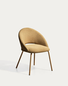 Bonali chair with mustard yellow chenille and legs in mustard yellow metal, FSC Mix Credit