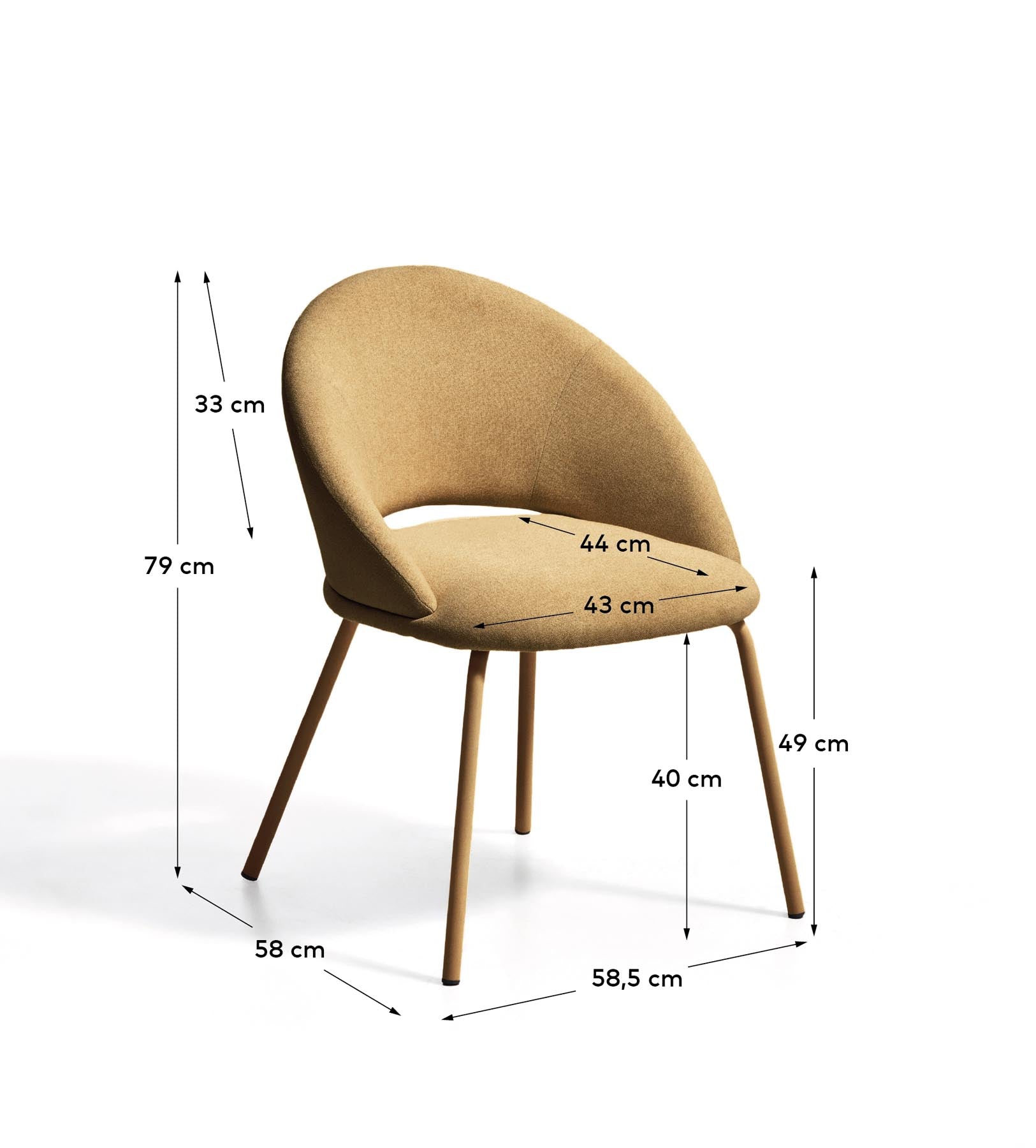 Stuhl Bonali mit senfgelber Chenille und Beinen aus senfgelbem Metall, FSC Mix Credit in Senfgelb präsentiert im Onlineshop von KAQTU Design AG. Stuhl ist von Kave Home