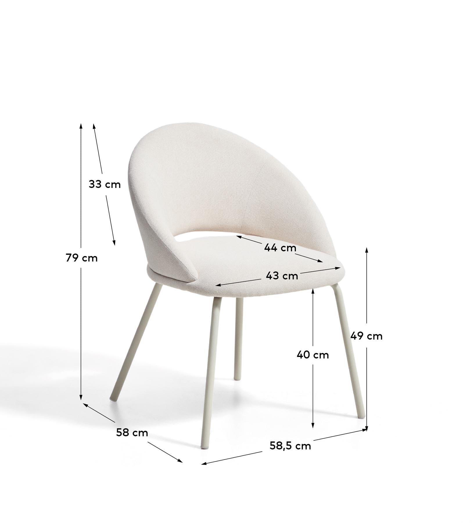 Stuhl Bonali mit beiger Chenille und beigen Metallbeinen, FSC Mix Credit in Beige präsentiert im Onlineshop von KAQTU Design AG. Stuhl ist von Kave Home