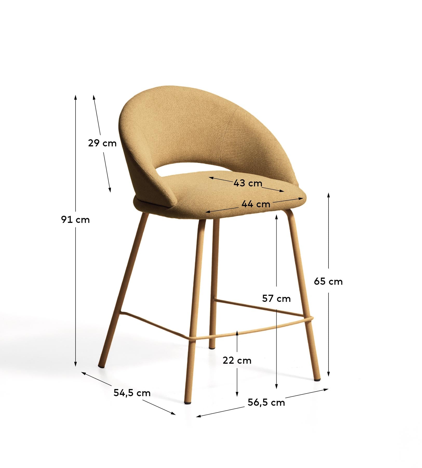 Hocker Bonali mit senfgelber Chenille und Beinen aus senfgelbem Metall, FSC Mix Credit, 65 cm in Senfgelb präsentiert im Onlineshop von KAQTU Design AG. Barhocker ist von Kave Home