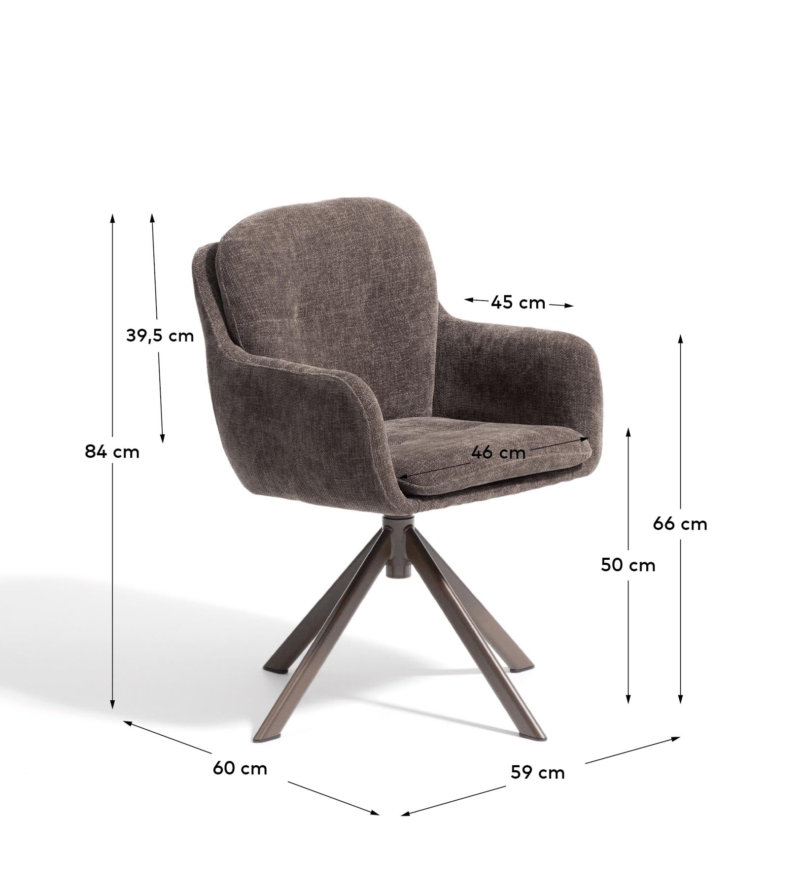 Drehstuhl Lexa aus brauner Chenille und Stahlbeinen mit braunem Finish in Braun präsentiert im Onlineshop von KAQTU Design AG. Drehstuhl ist von Kave Home