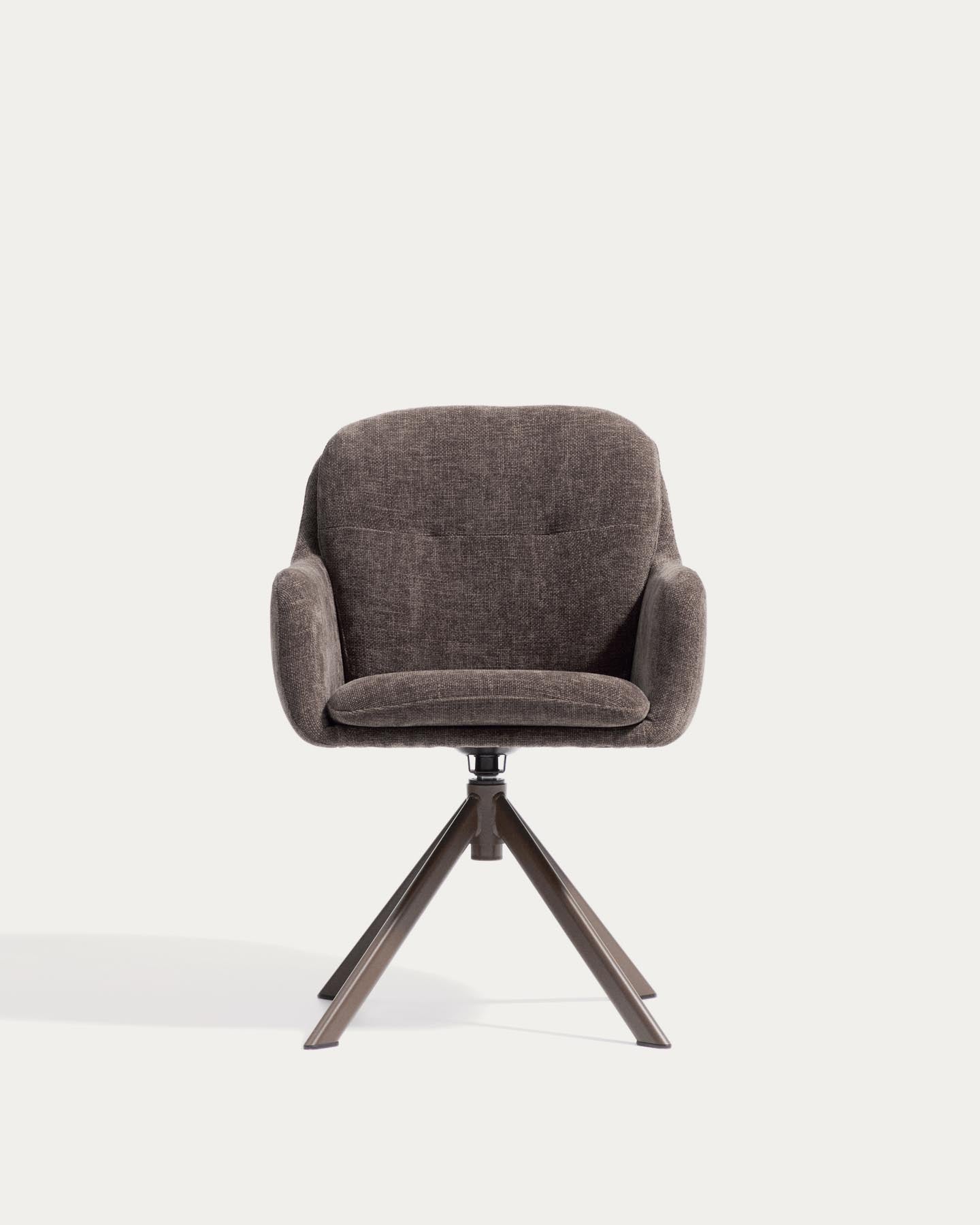 Drehstuhl Lexa aus brauner Chenille und Stahlbeinen mit braunem Finish in Braun präsentiert im Onlineshop von KAQTU Design AG. Drehstuhl ist von Kave Home