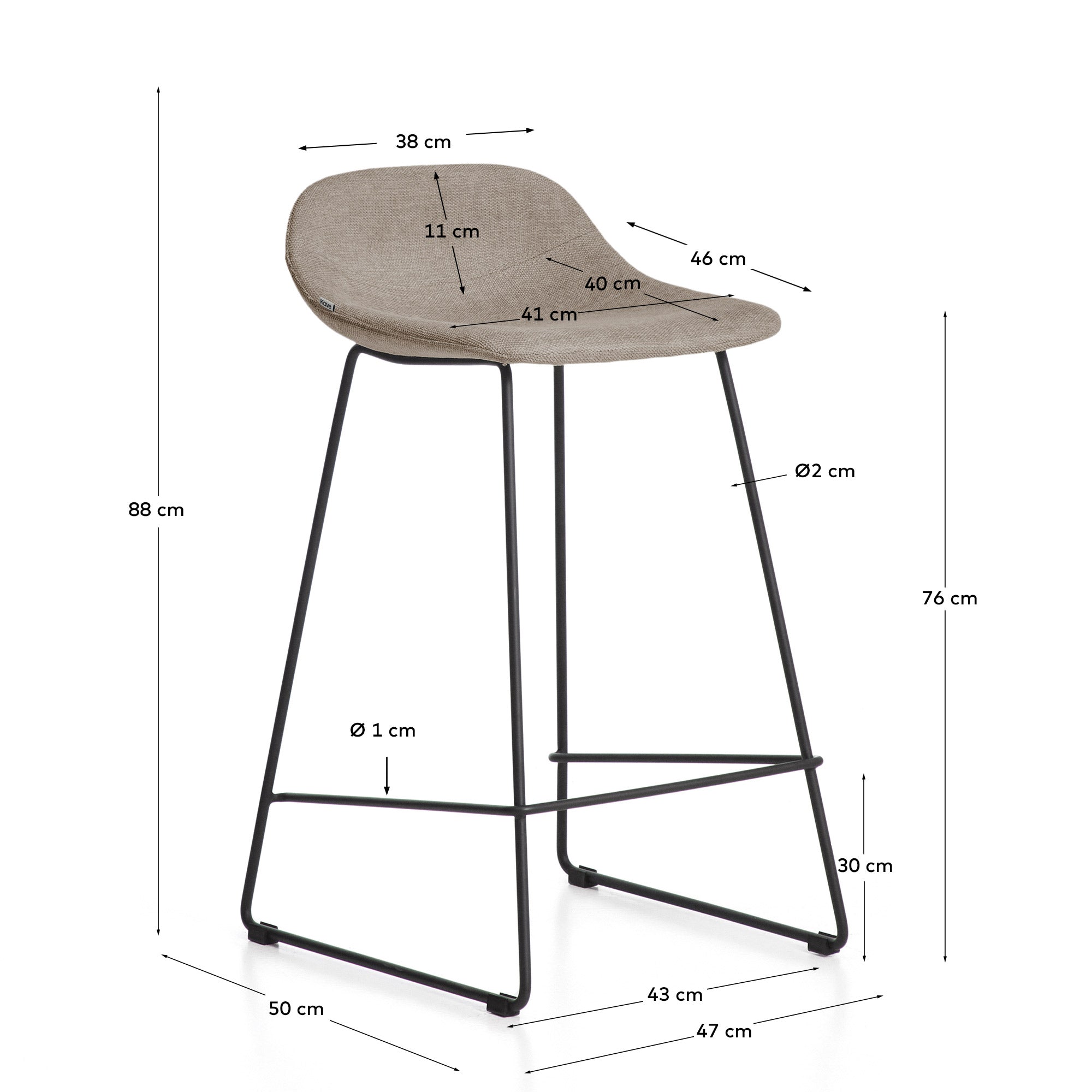 Hocker Zahara mit brauner Chenille und Stahlbeinen mit schwarzem Finish, 76 cm, FSC 100 % in Braun präsentiert im Onlineshop von KAQTU Design AG. Barhocker ist von Kave Home