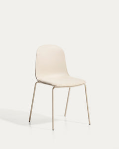 Debari chair with chenille cushions and steel legs with beige finish