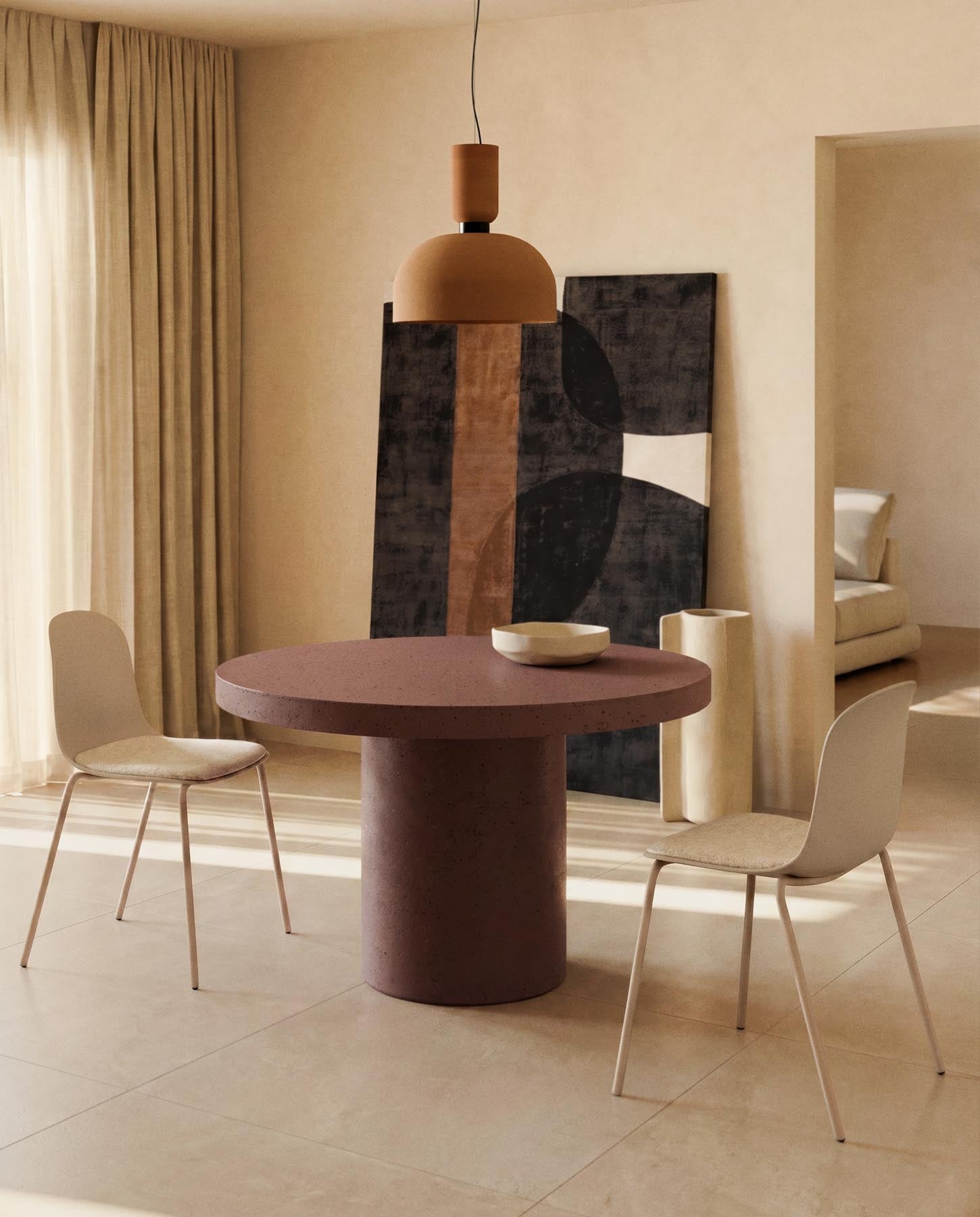 Stuhl Debari mit Chenille-Kissen und Stahlbeinen mit beigem Finish in Beige präsentiert im Onlineshop von KAQTU Design AG. Stuhl ist von Kave Home