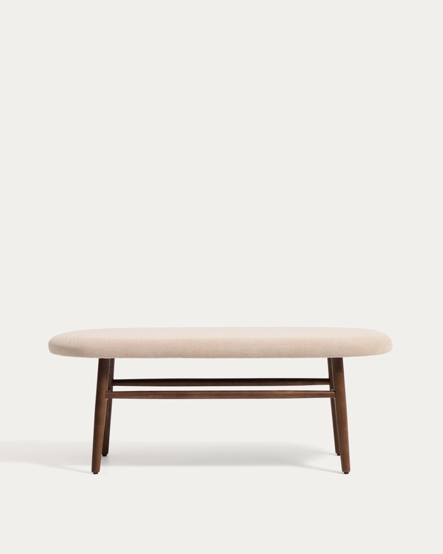 Bank Helda in grüner Chenille und massivem Eichenholz mit Nussbaumfinish, FSC Mix Credit, 122 cm  in Braun präsentiert im Onlineshop von KAQTU Design AG. Sitzbank ist von Kave Home