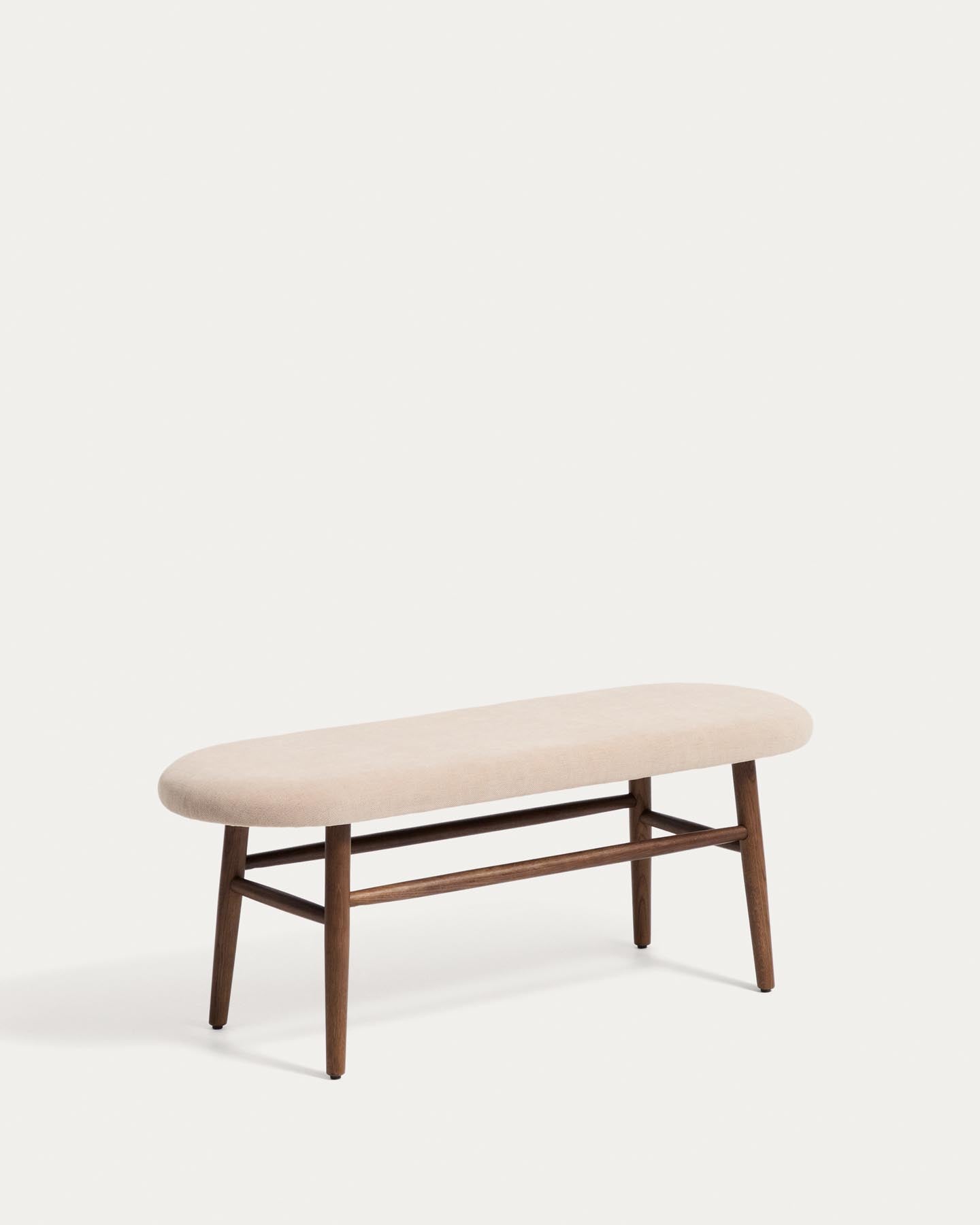 Bank Helda in grüner Chenille und massivem Eichenholz mit Nussbaumfinish, FSC Mix Credit, 122 cm  in Braun präsentiert im Onlineshop von KAQTU Design AG. Sitzbank ist von Kave Home