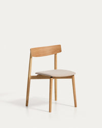 Evera chair in oak veneer with natural finish and beige chenille