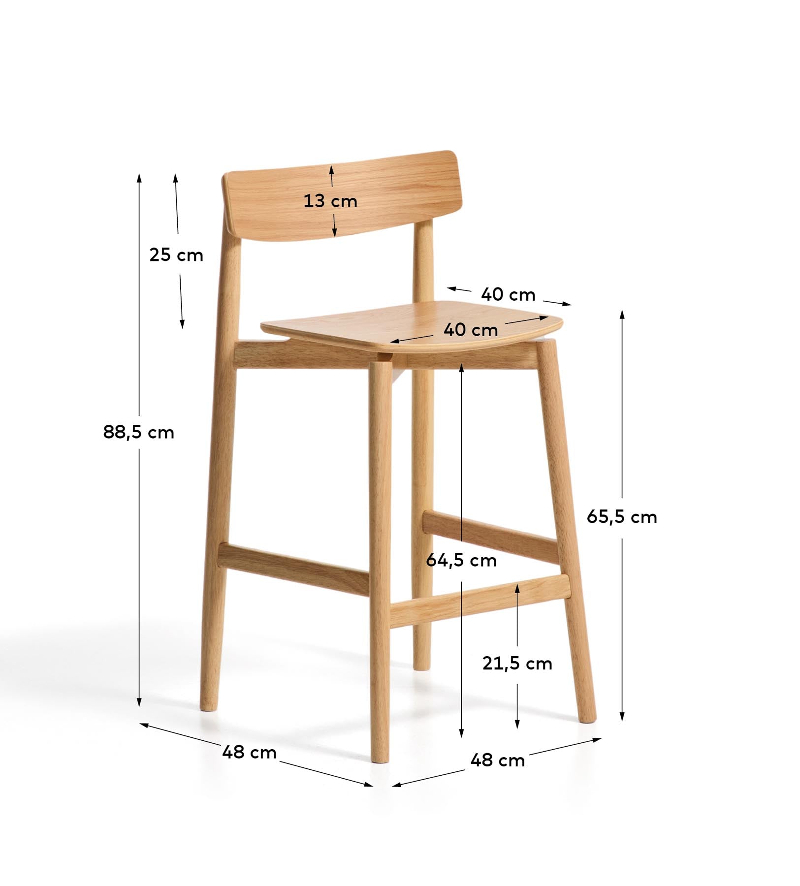 Hocker Evera mit Rückenlehne aus Eichenfurnier mit naturfarbenem Finish, 65 cm  in Beige präsentiert im Onlineshop von KAQTU Design AG. Barhocker ist von Kave Home
