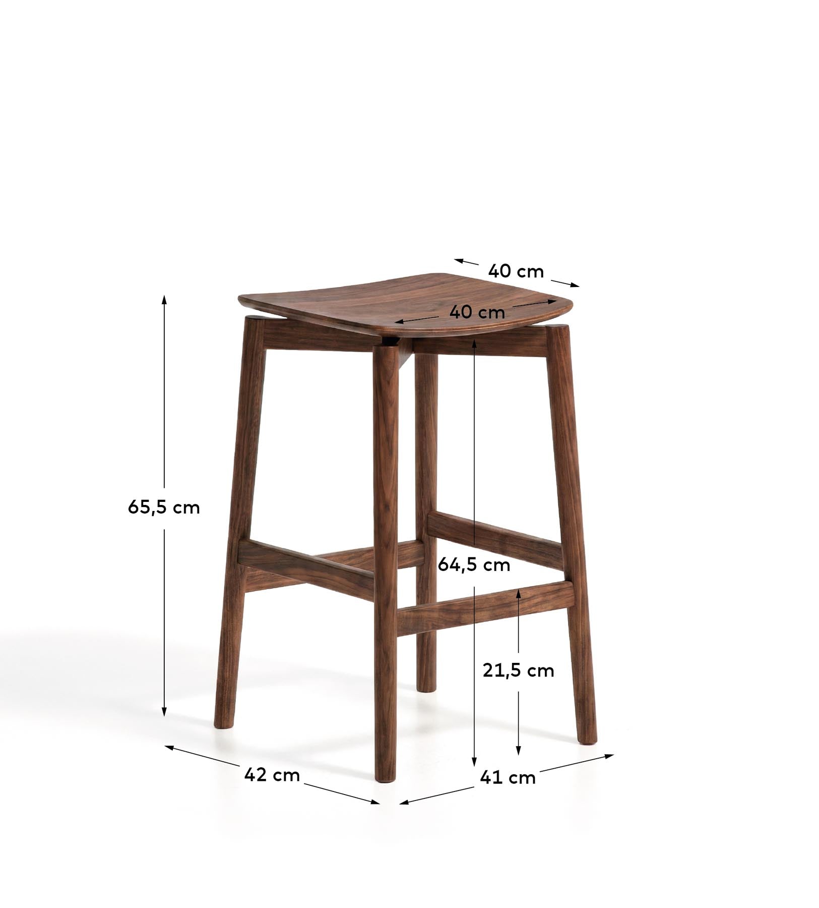 Hocker Evera aus Eichenfurnier mit Nussbaumfinish, 65 cm in Beige präsentiert im Onlineshop von KAQTU Design AG. Barhocker ist von Kave Home
