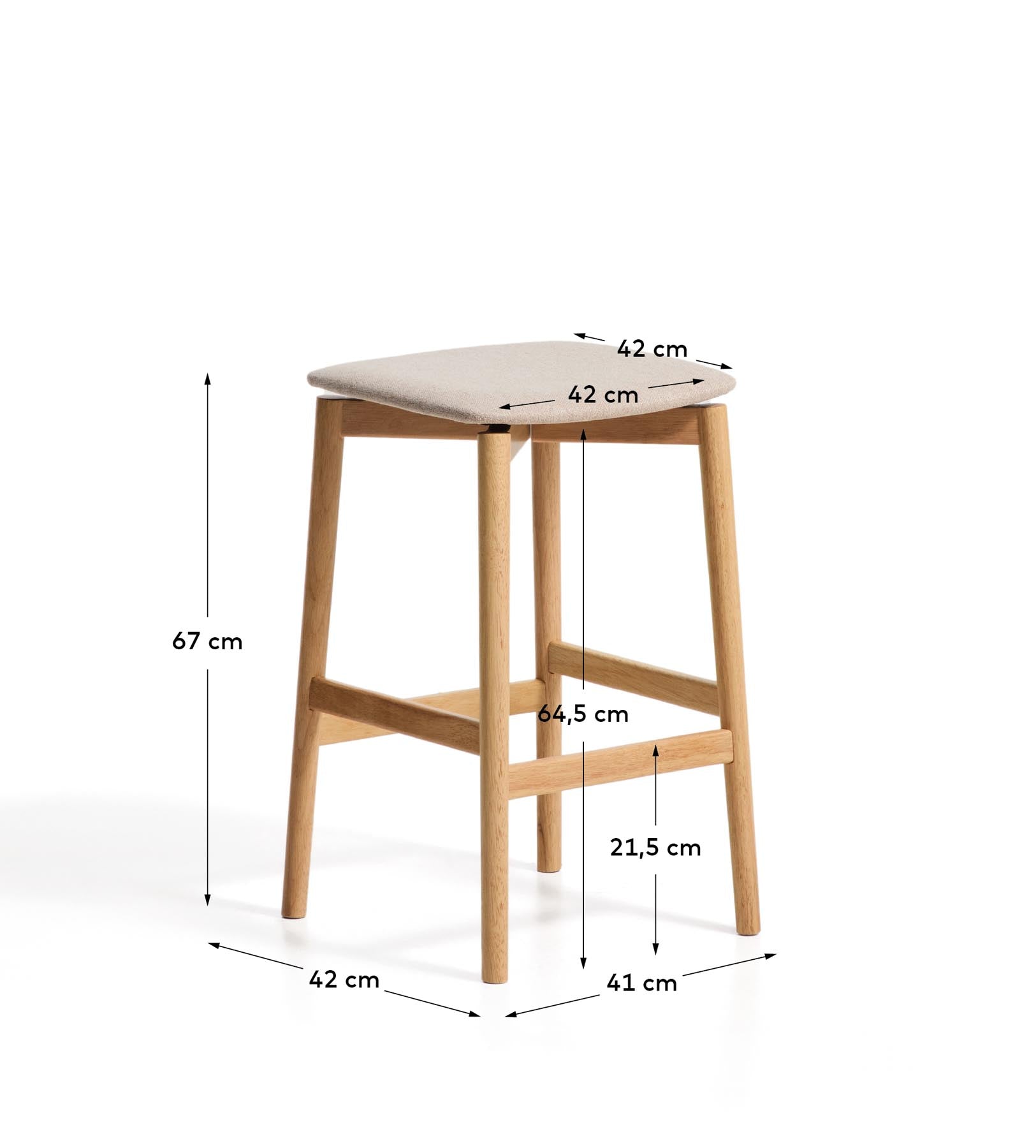 Hocker Evera aus Eichenfurnier mit naturfarbenem Finish und beiger Chenille, 65 cm in Beige präsentiert im Onlineshop von KAQTU Design AG. Barhocker ist von Kave Home