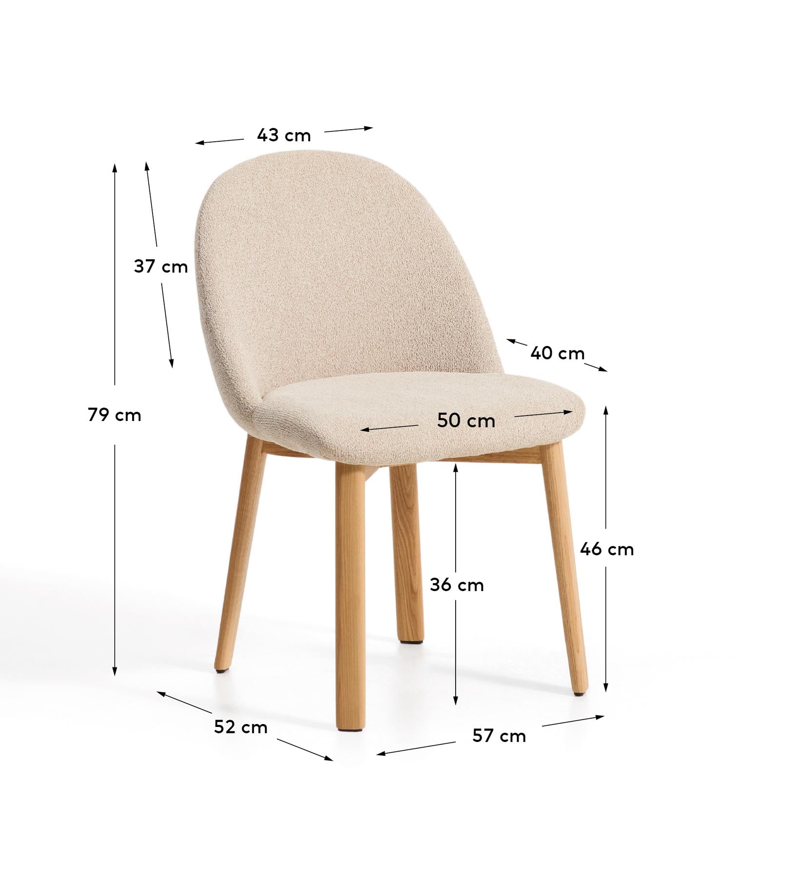 Stuhl Meila mit beiger Chenille und Beinen aus massivem Eschenholz mit naturfarbenem Finish  in Beige präsentiert im Onlineshop von KAQTU Design AG. Stuhl ist von Kave Home