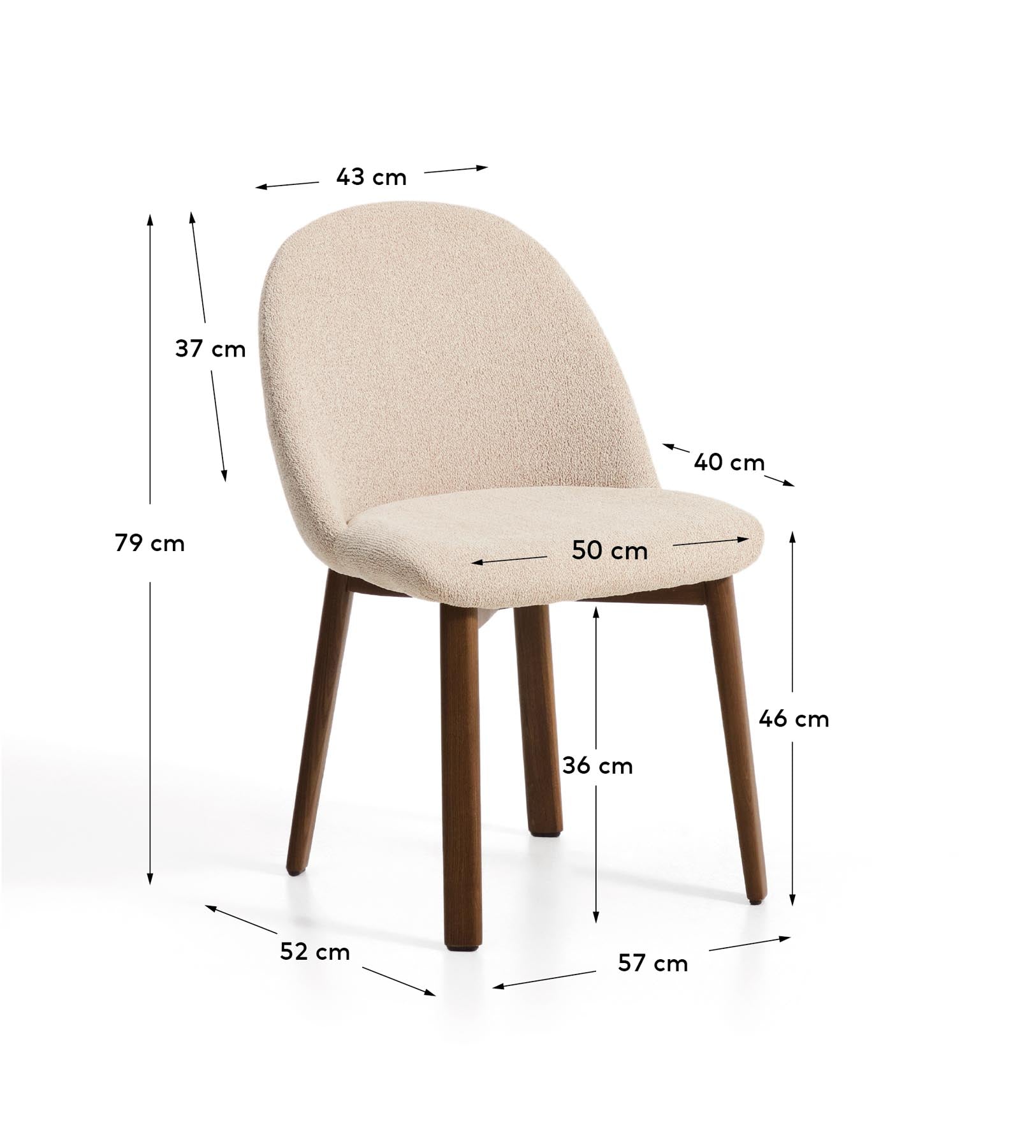 Stuhl Meila mit beiger Chenille und Beinen aus massivem Eschenholz mit Nussbaumfinish in Beige präsentiert im Onlineshop von KAQTU Design AG. Stuhl ist von Kave Home