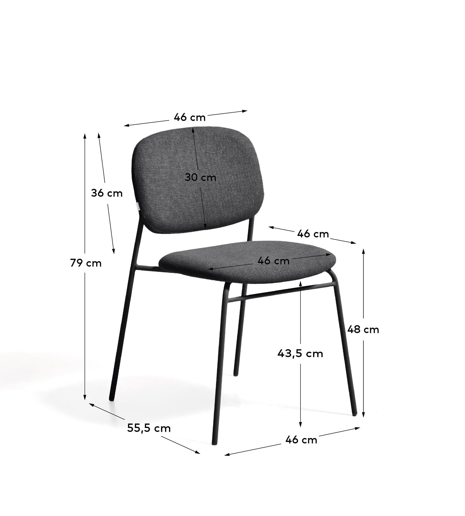 Stapelbarer Stuhl Meli mit grauer Chenille und grauen Metallbeinen FSC Mix Credit in Grau präsentiert im Onlineshop von KAQTU Design AG. Stuhl ist von Kave Home