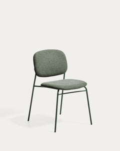 Meli stackable chair with green chenille and green metal legs, FSC Mix Credit