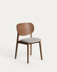Ludara chair made of oak veneer with walnut finish and brown chenille