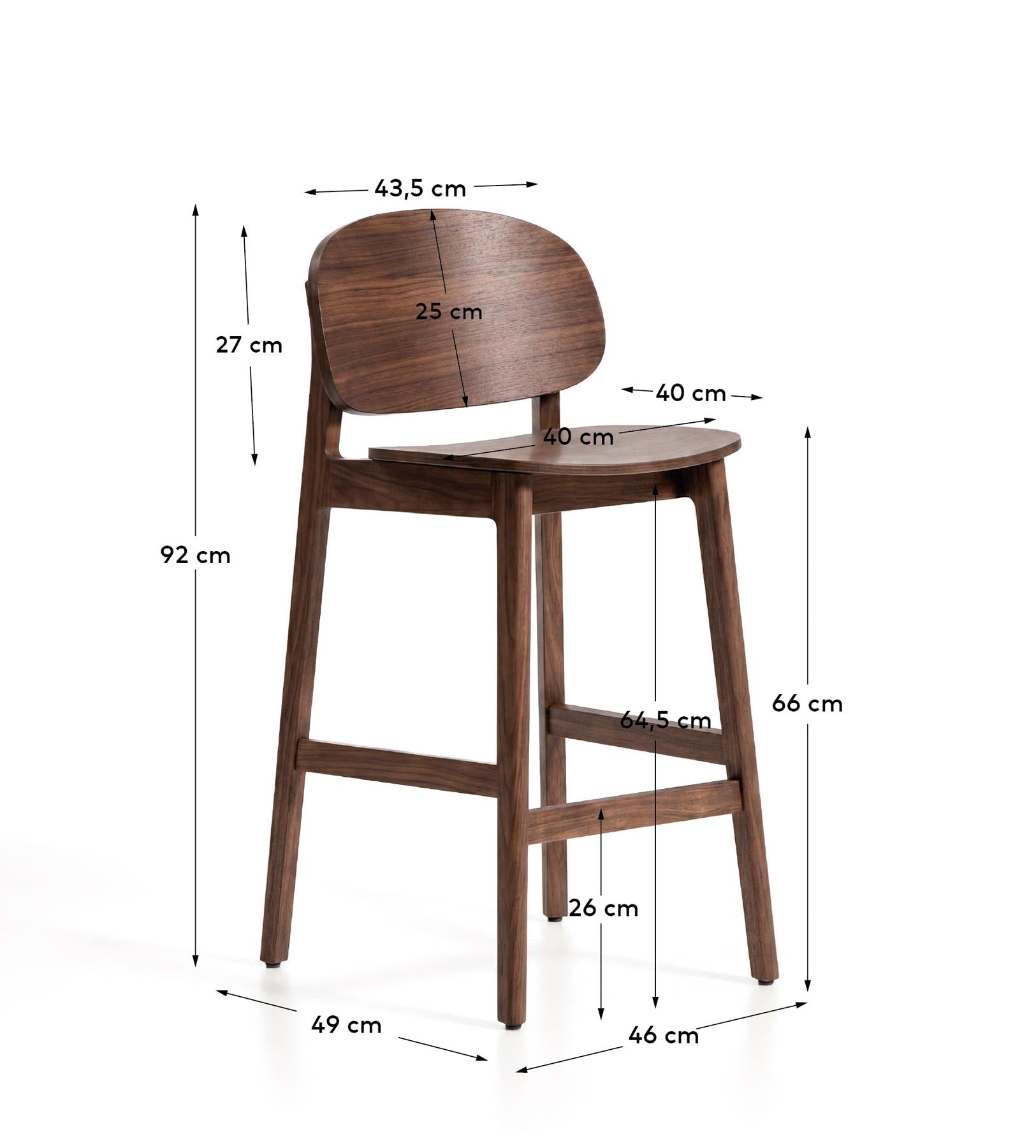 Hocker Ludara aus Eichenfurnier mit Nussbaumfinish, 65 cm in Braun präsentiert im Onlineshop von KAQTU Design AG. Barhocker ist von Kave Home
