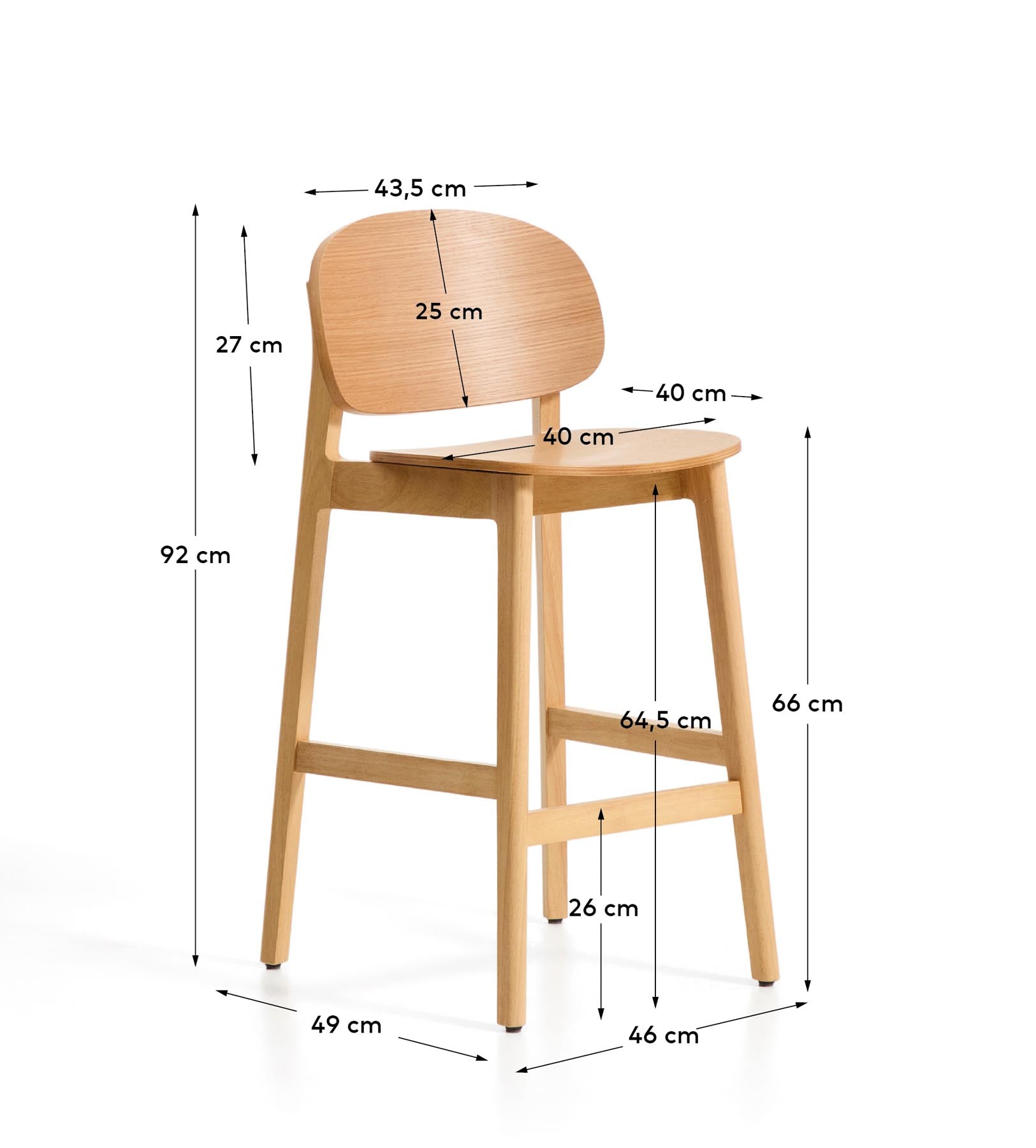 Hocker Ludara aus Eichenfurnier, 65 cm in Natur präsentiert im Onlineshop von KAQTU Design AG. Barhocker ist von Kave Home
