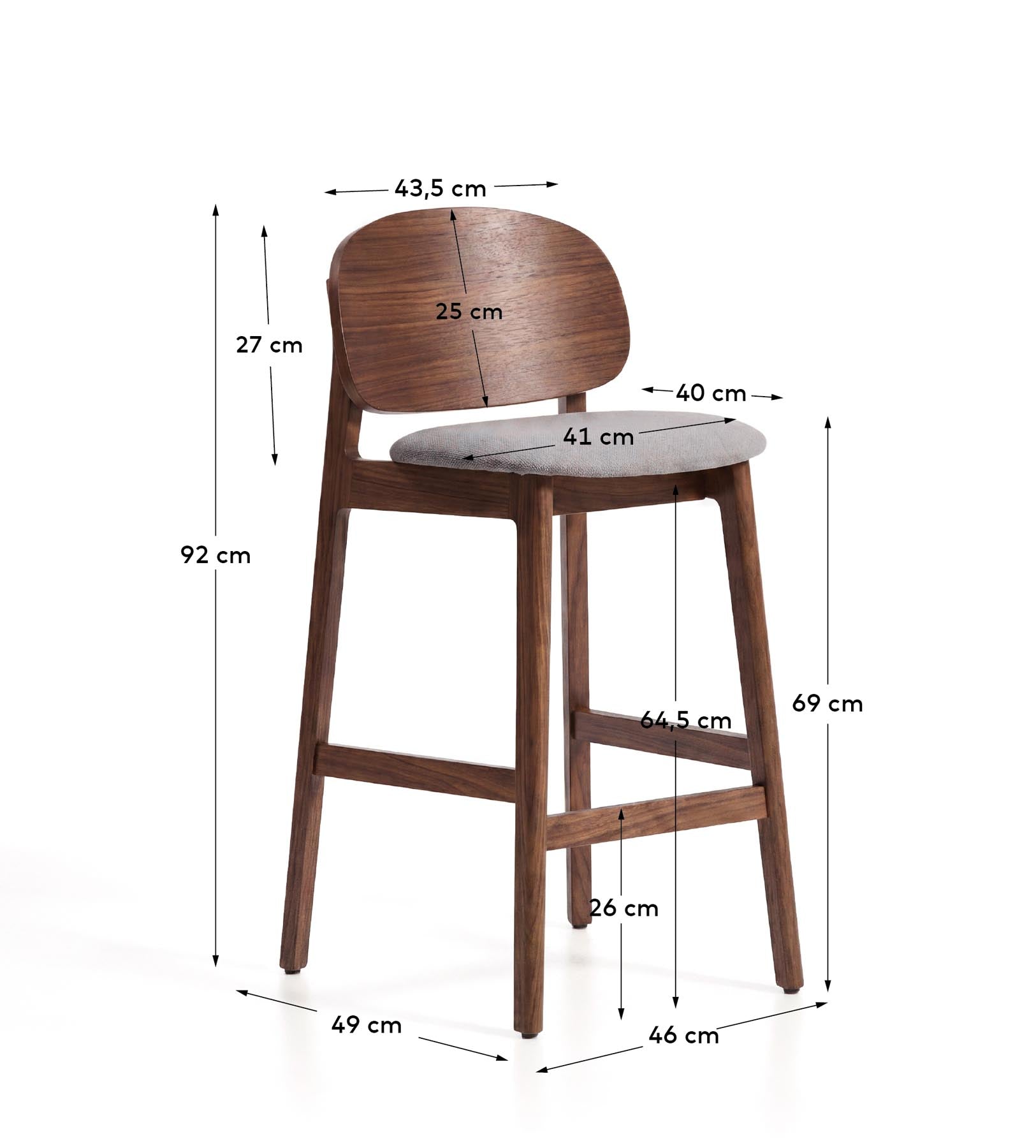 Hocker Ludara aus Eichenfurnier mit Nussbaumfinish und brauner Chenille, 65 cm in Braun präsentiert im Onlineshop von KAQTU Design AG. Barhocker ist von Kave Home
