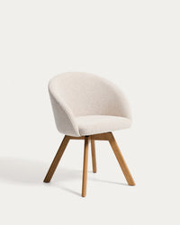 Marvin swivel chair with beige chenille legs made of solid beech with a natural finish in natural tone FSC 100%