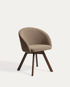 Marvin swivel chair with brown chenille legs made of solid beech with walnut finish FSC 100%