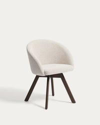 Marvin swivel chair with beige chenille legs made of solid beech with natural finish FSC 100%