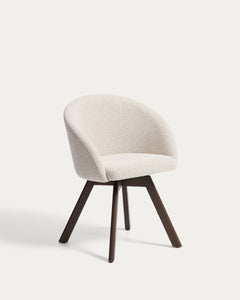 Marvin swivel chair with beige chenille legs made of solid beech with natural finish FSC 100%