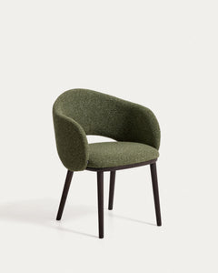 Chaise Maina en chenille massif vert et pieds en frêne massif finition effet ébène Crédit FSC Mix