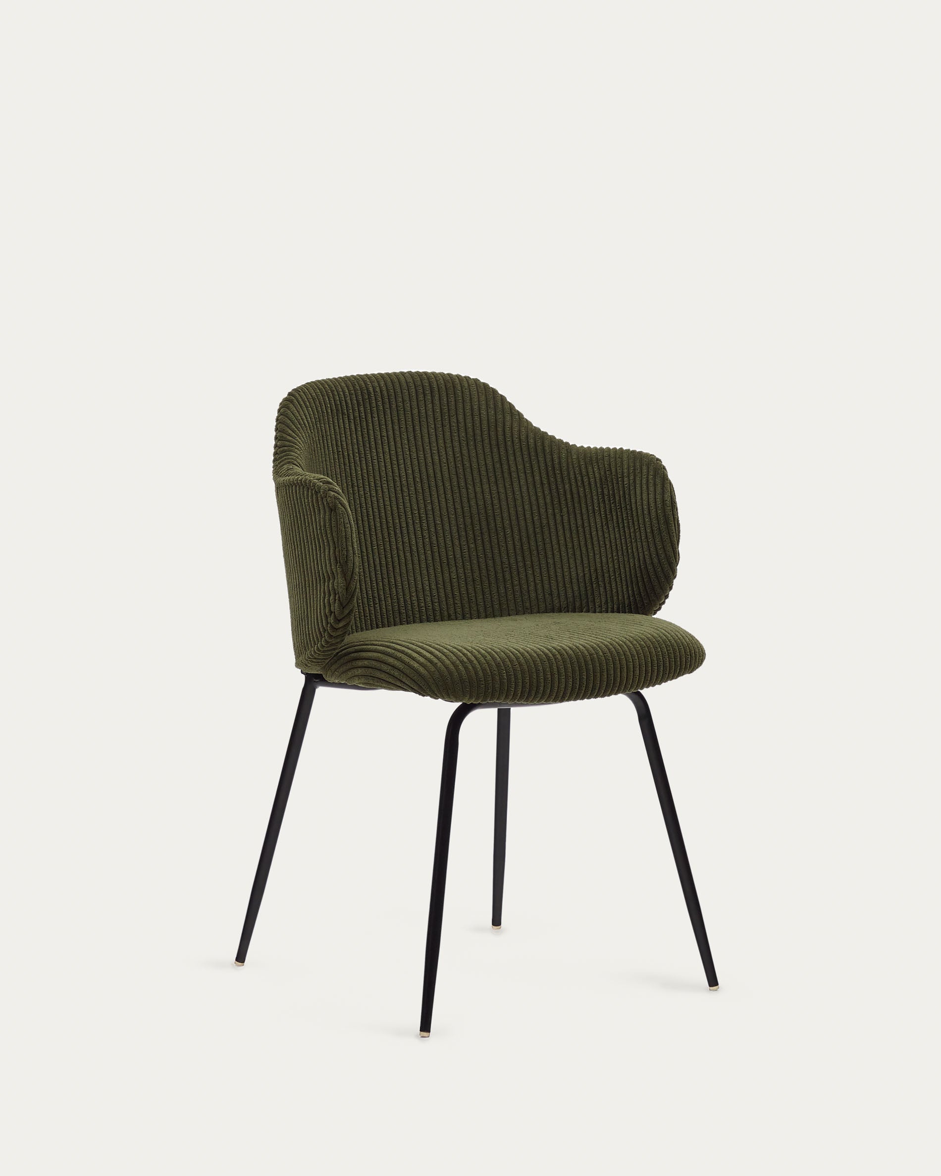 Yunia Stuhl in breitem Cord in Grün mit Stahlbeinen in Schwarz FR in Grün präsentiert im Onlineshop von KAQTU Design AG. Stuhl ist von Kave Home