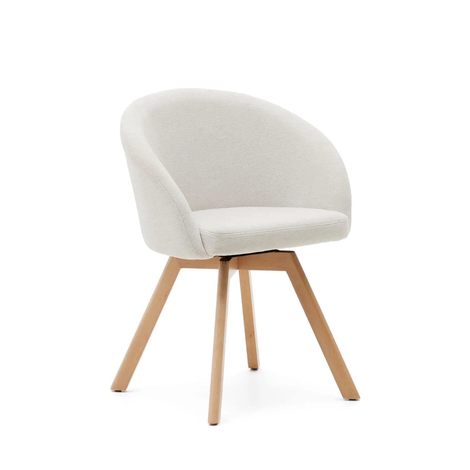 Eleganter Marvin Drehstuhl: Beiges Chenille, Buchenholzbeine, modernes Design, Komfort und Stabilität von Kave Home.