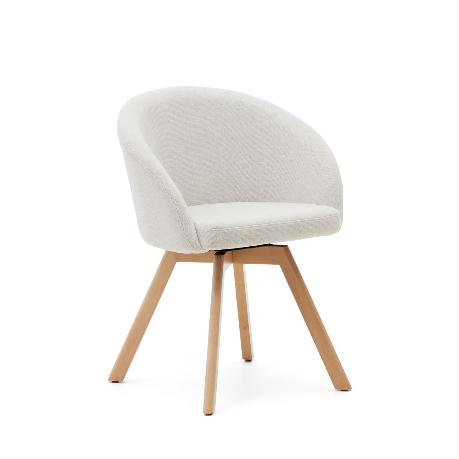 3D-Modell: Marvin Drehstuhl, beige Chenille, Buchenholzbeine, modernes Design, komfortabel, stabil, von Kave Home.