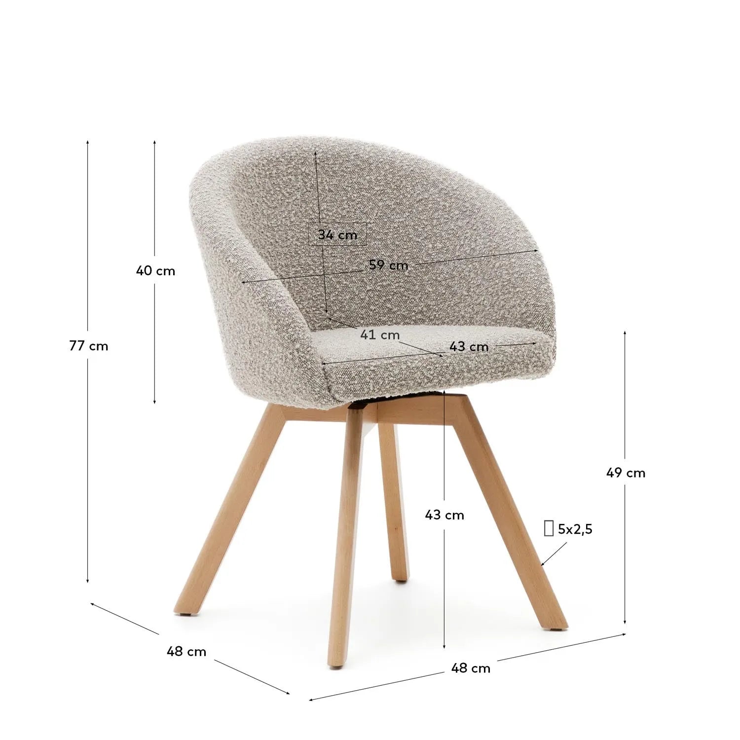 Marvin Drehstuhl: Graue Bouclé, Buchenholz, Kave Home Design.