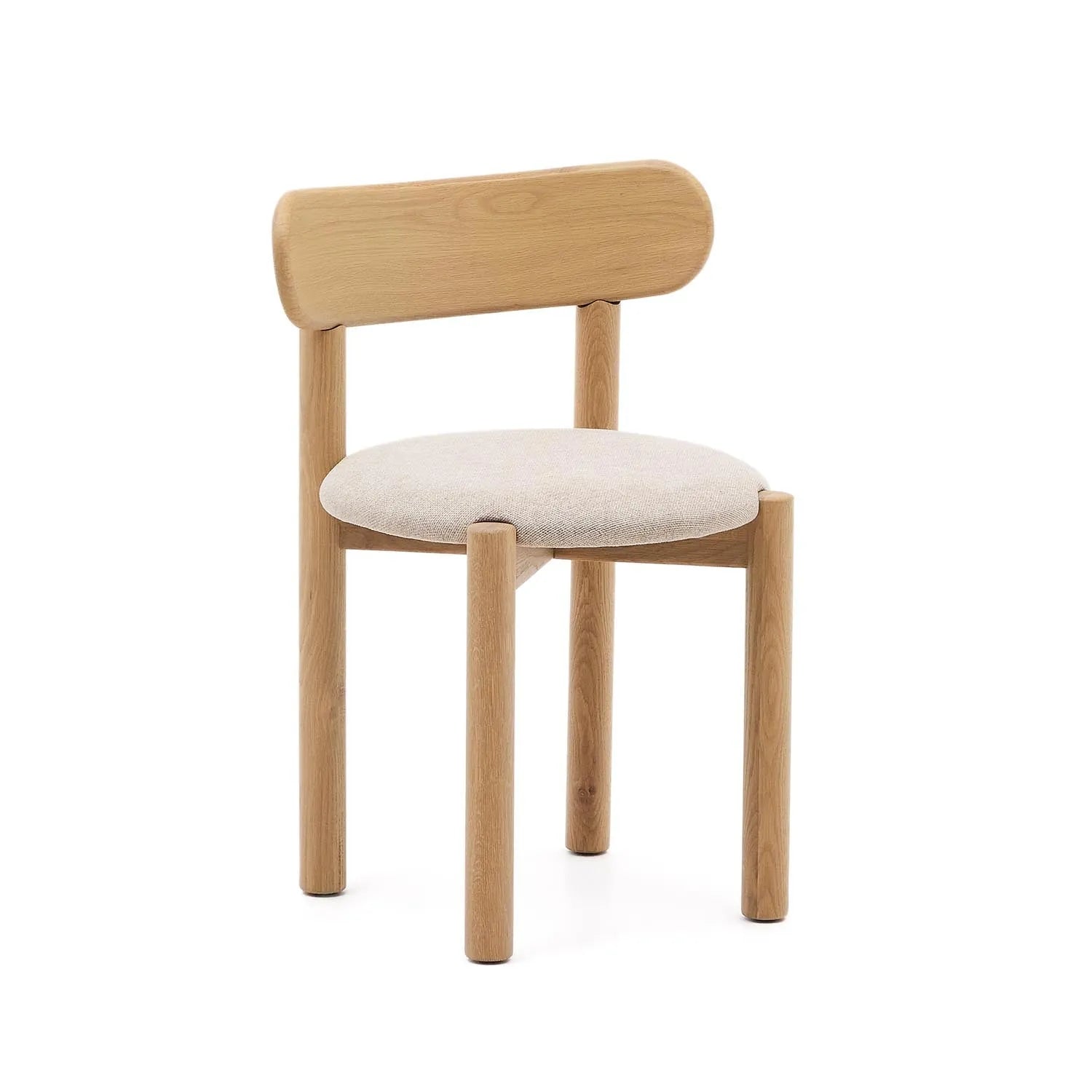 3D-Modell des eleganten Nebai Stuhls: Eichenholzrahmen, beige Chenille-Polsterung, stilvoll und komfortabel.