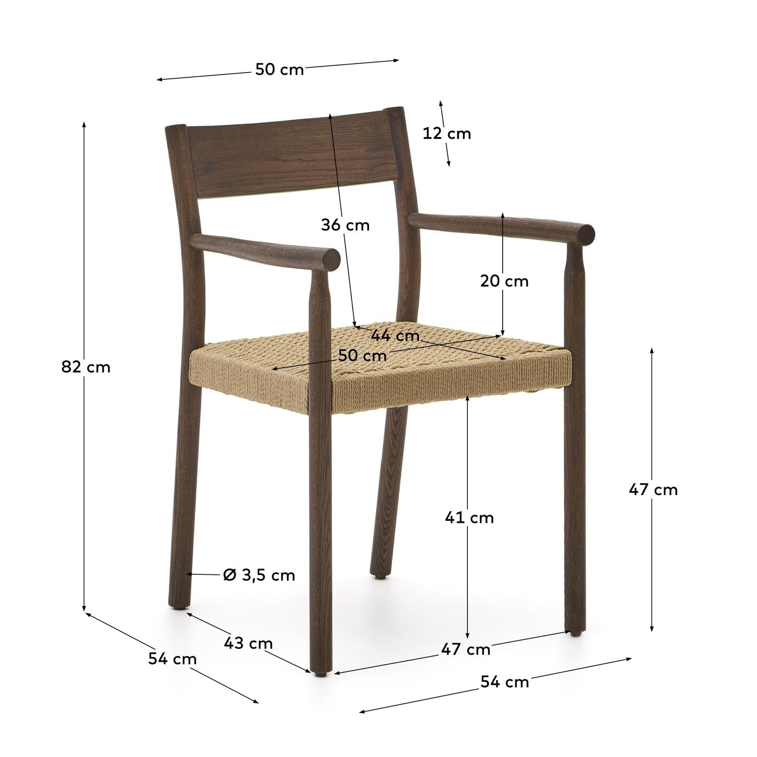 Stuhl Yalia: Eiche, Nussbaum-Finish, FSC-Seilsitz, Kave Home.