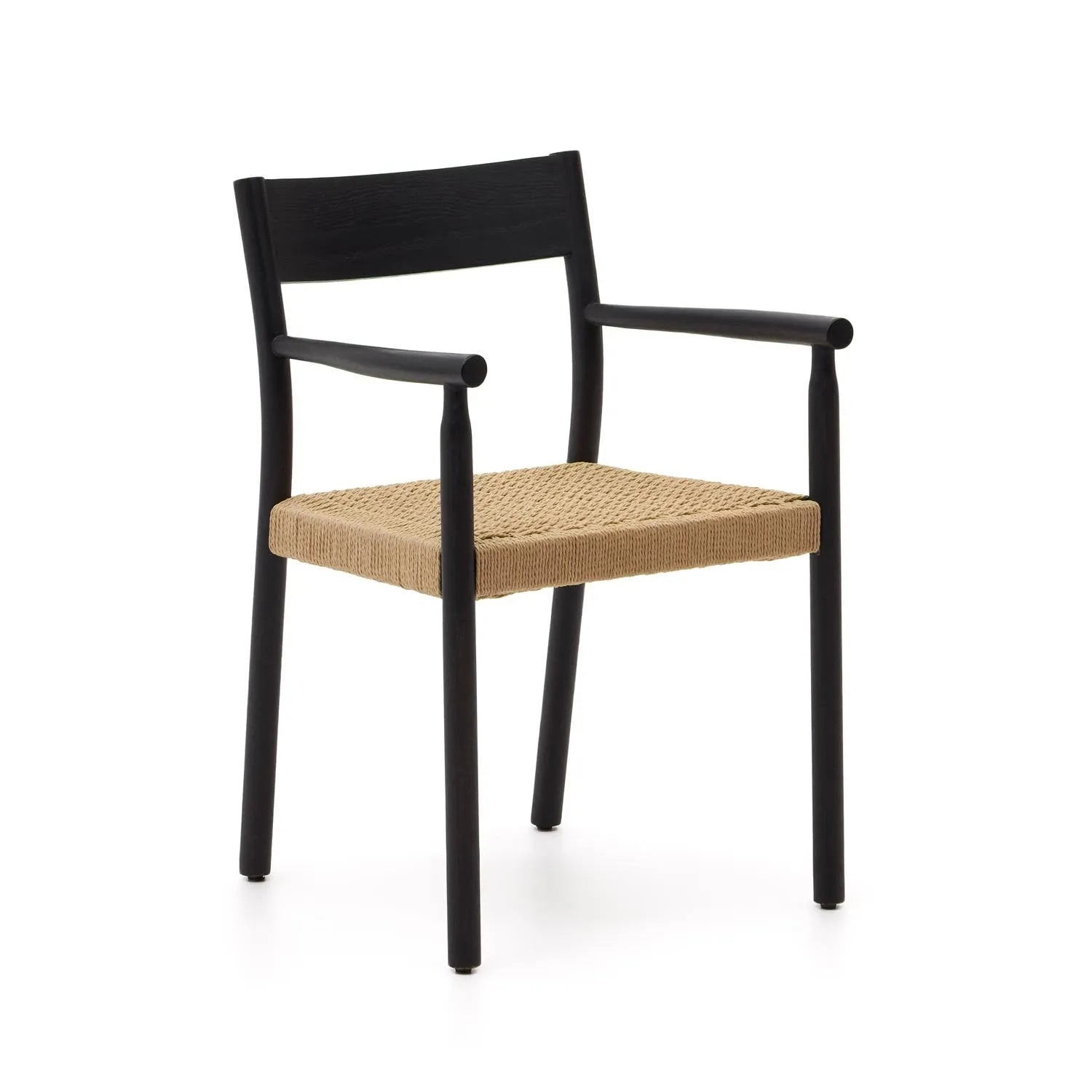 Stuhl Yalia: Massivholz Eiche, schwarzes Finish, FSC-Seilsitz.