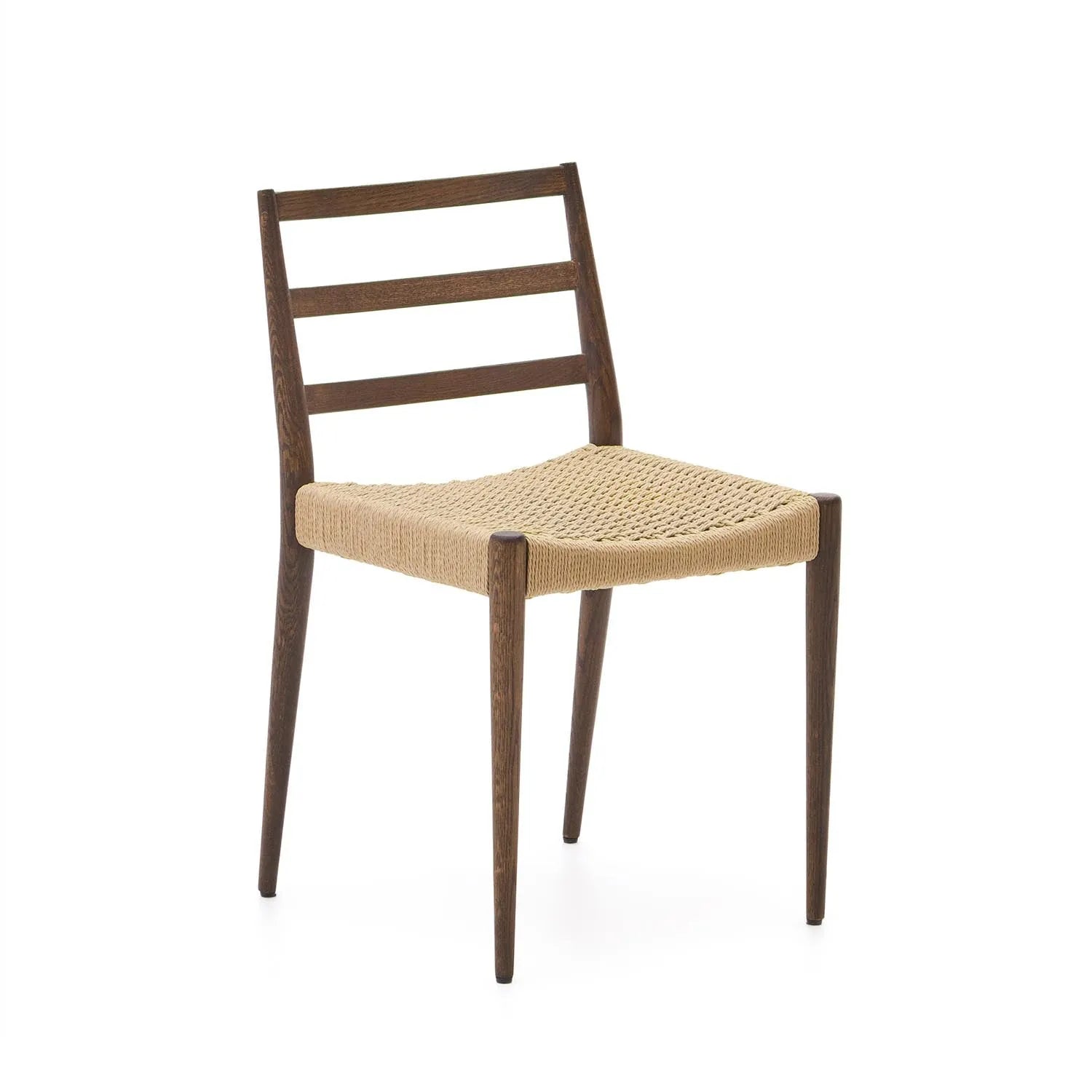 Analy Stuhl: Eiche, Nussholz-Finish, Seilsitz, FSC-zertifiziert, zeitloses Design, 3D-Modell für AR.