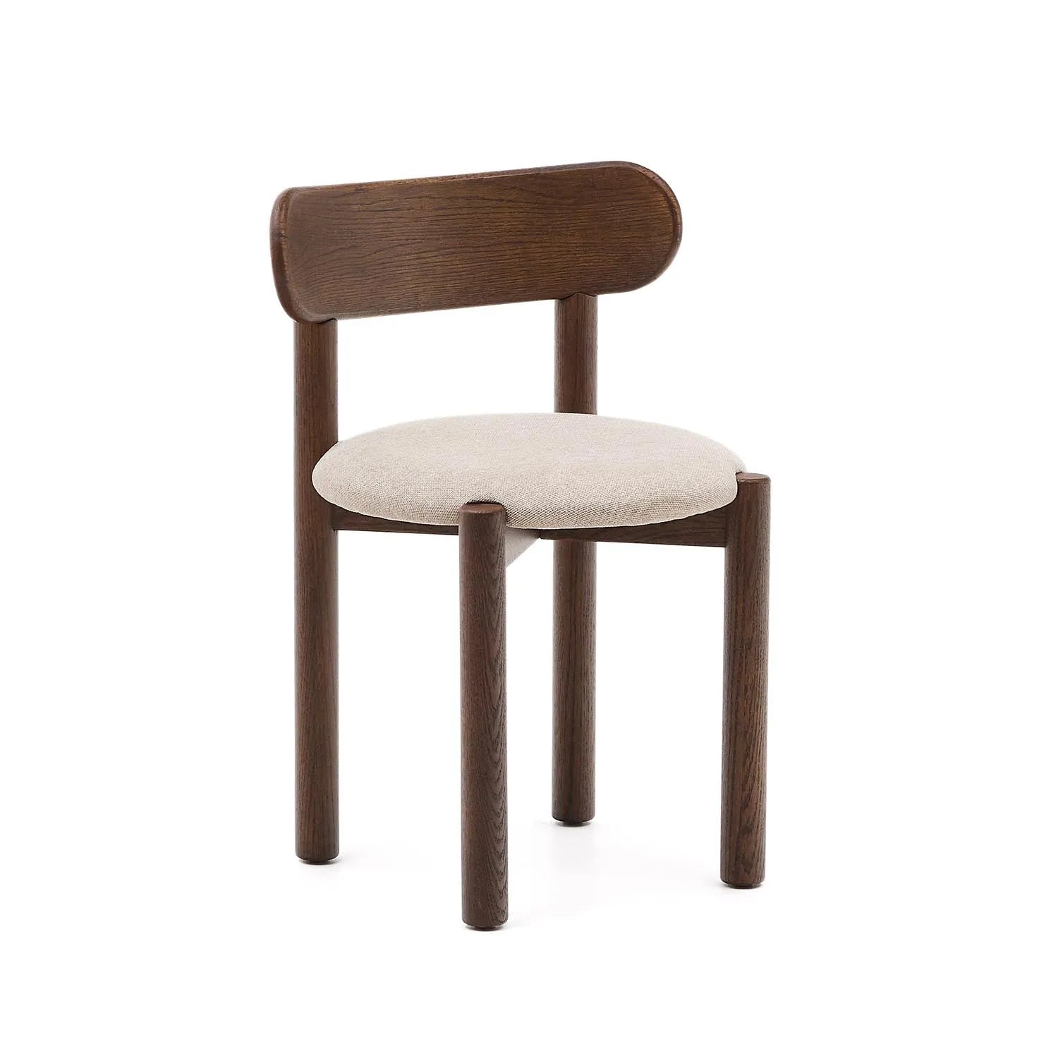 3D-Modell des eleganten Nebai Stuhls: Braune Chenille, Nussholz-Finish, Eichenholz, ideal für stilvolle Esszimmer.
