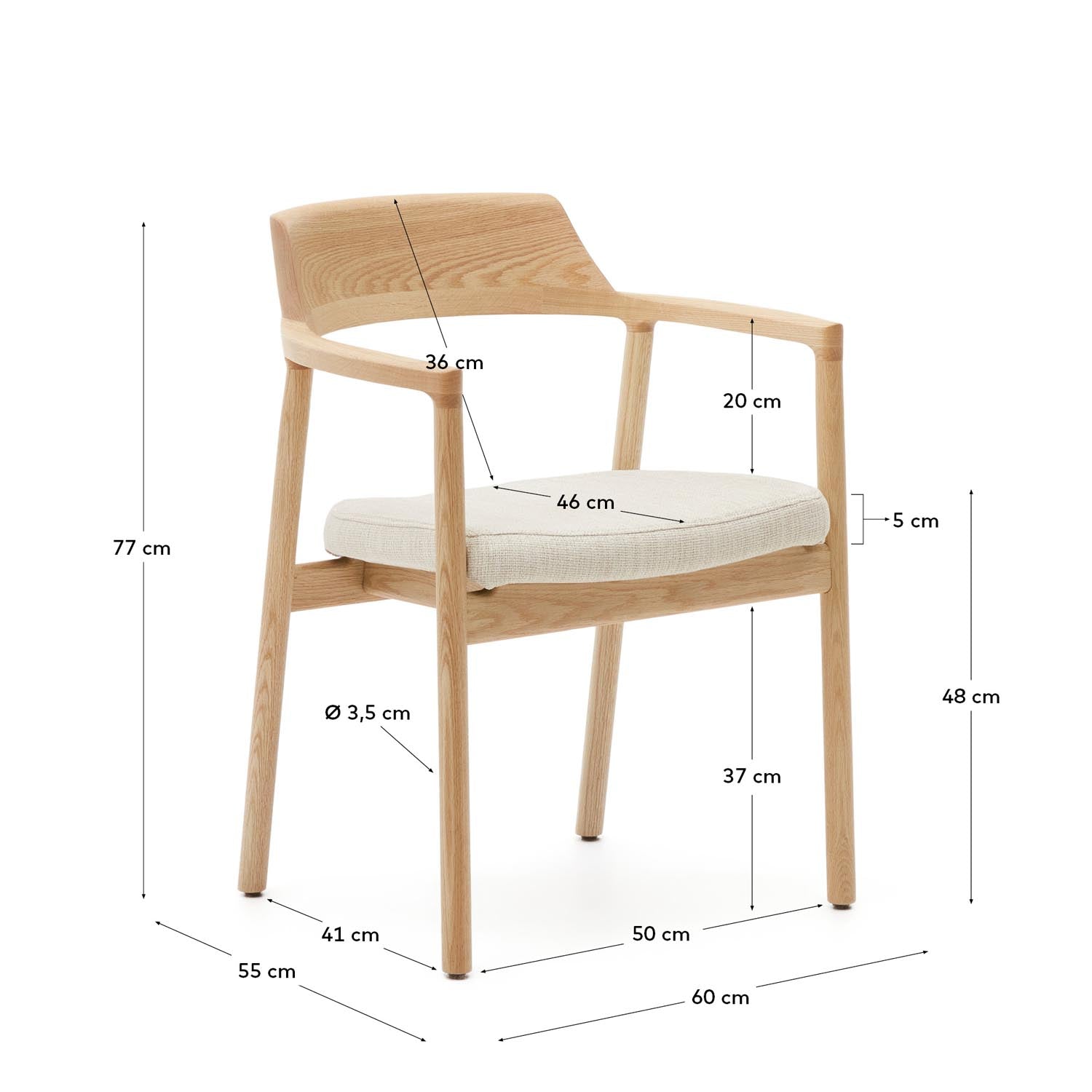 Alocs Stuhl: Beiger Chenille, Eiche, nachhaltig, stilvoll von Kave Home.