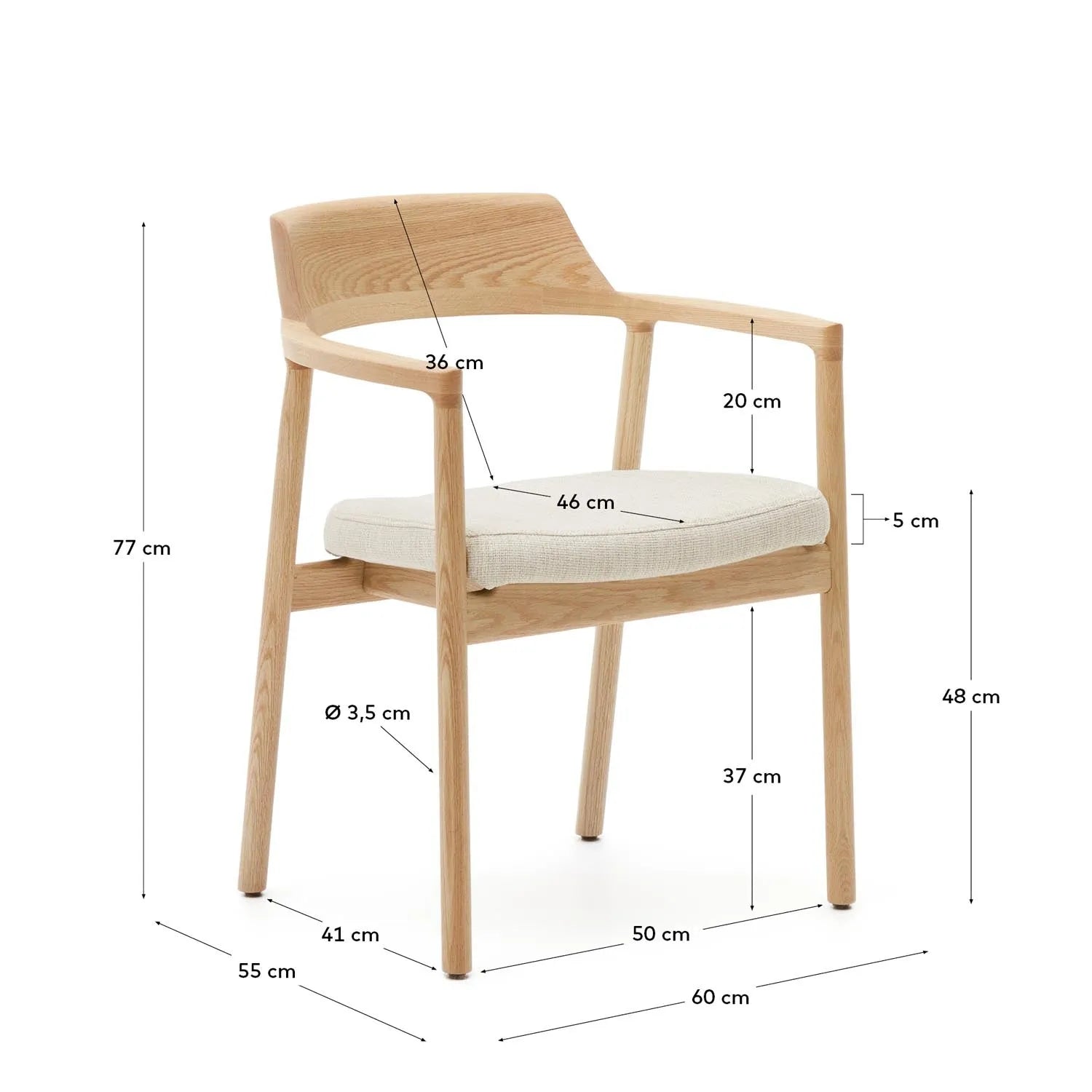 Alocs Stuhl: Beiger Chenille, Eiche, nachhaltig, stilvoll von Kave Home.
