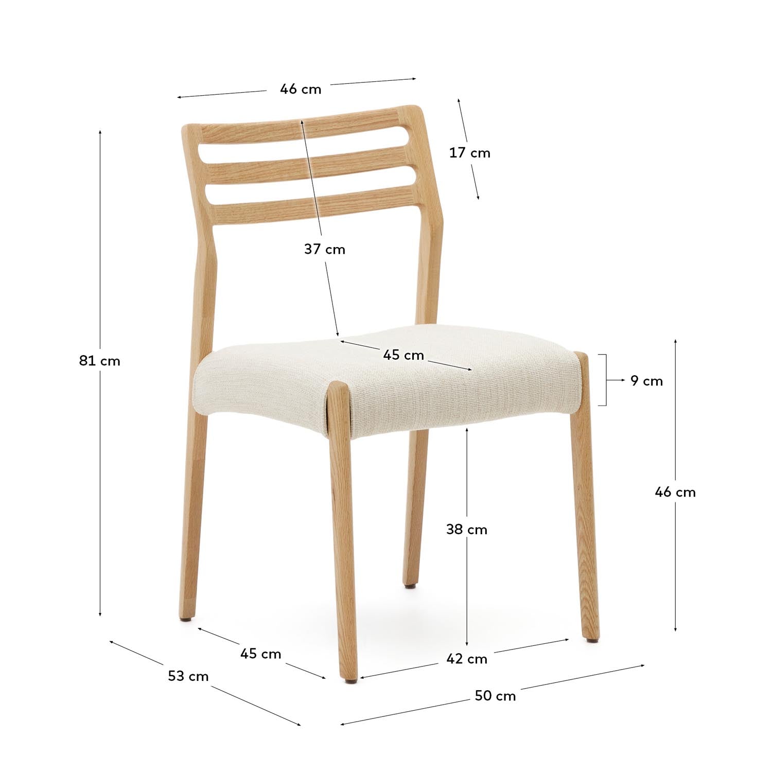Cudia Stuhl: Beiger Chenille, Eiche, abnehmbarer Bezug, FSC-zertifiziert.