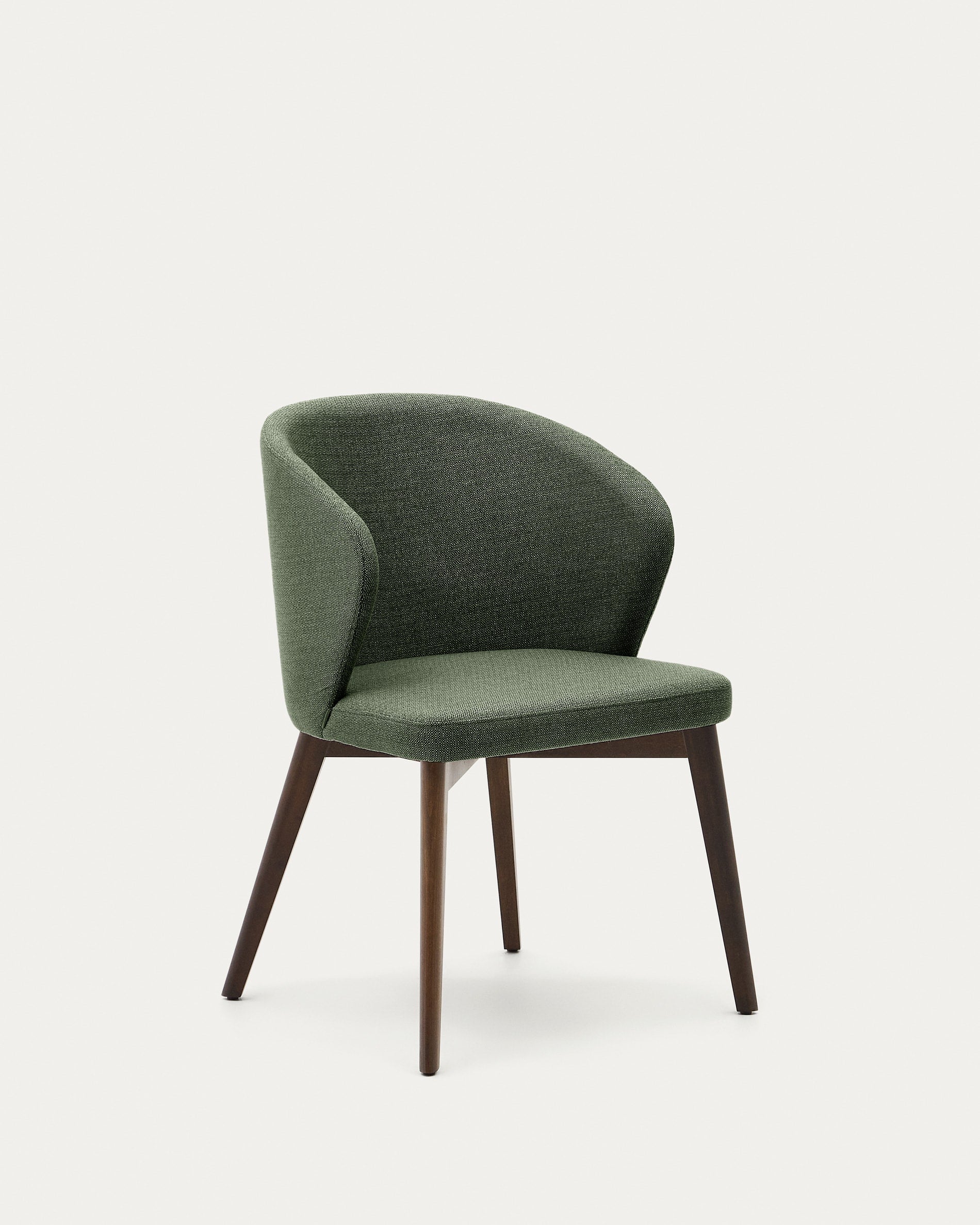 Darice Stuhl aus grüner Chenille und massivem Buchenholz mit Nussbaum-Finish FSC 100%